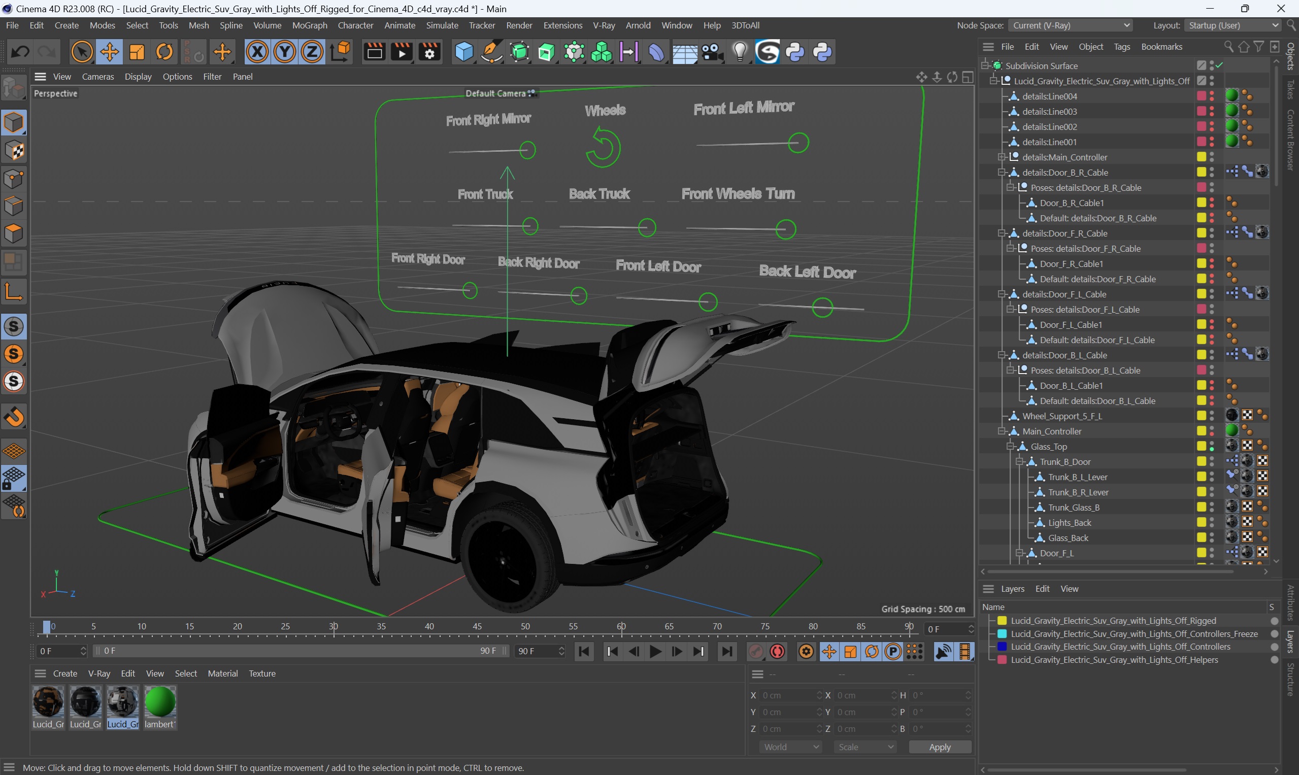 3D Lucid Gravity Electric Suv Gray with Lights Off Rigged for Cinema 4D model