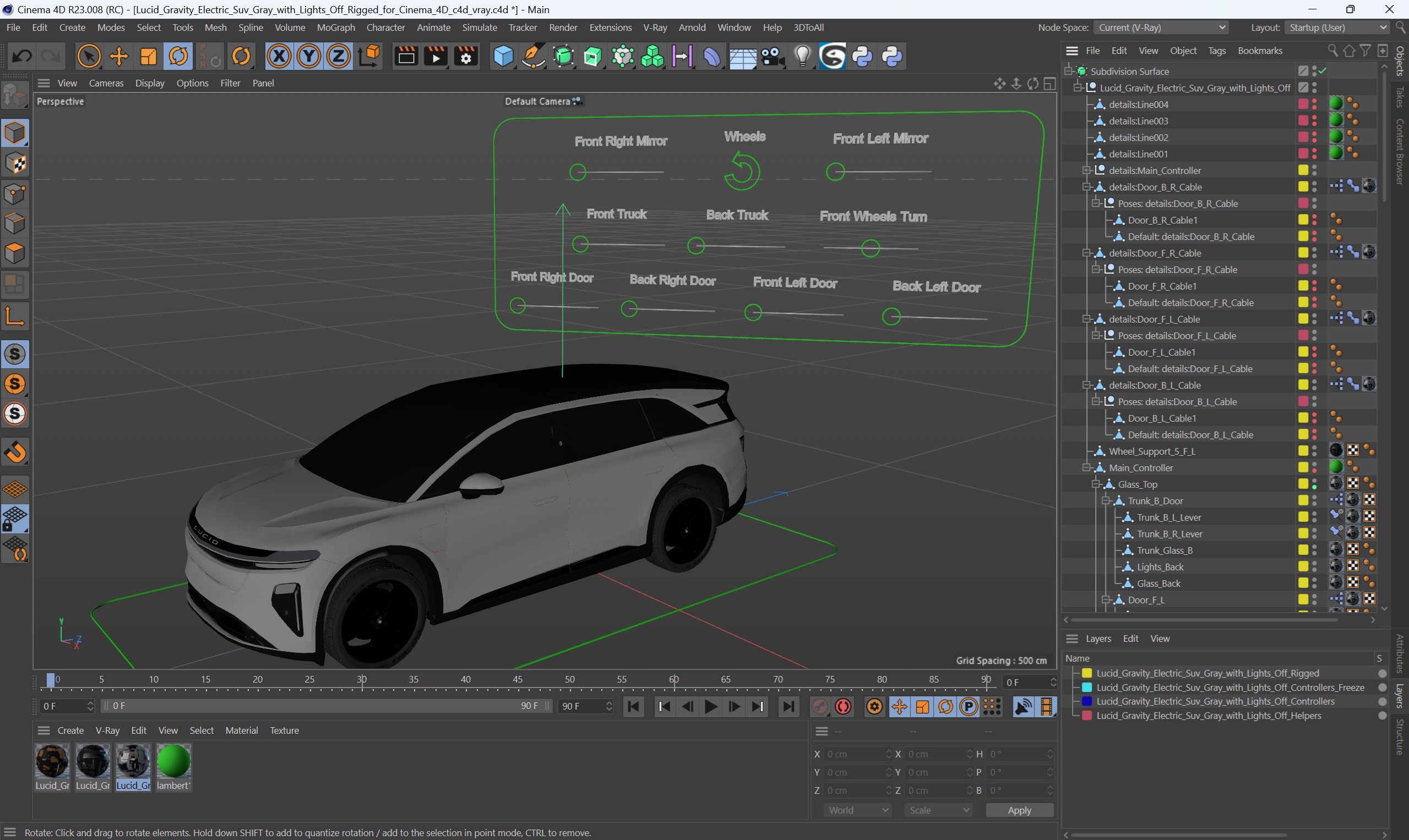 3D Lucid Gravity Electric Suv Gray with Lights Off Rigged for Cinema 4D model