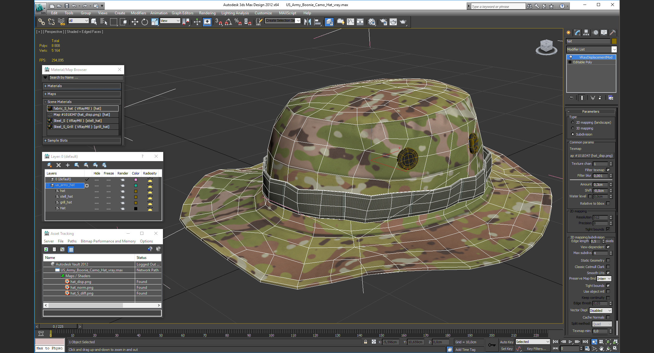 3D US Army Boonie Camo Hat model
