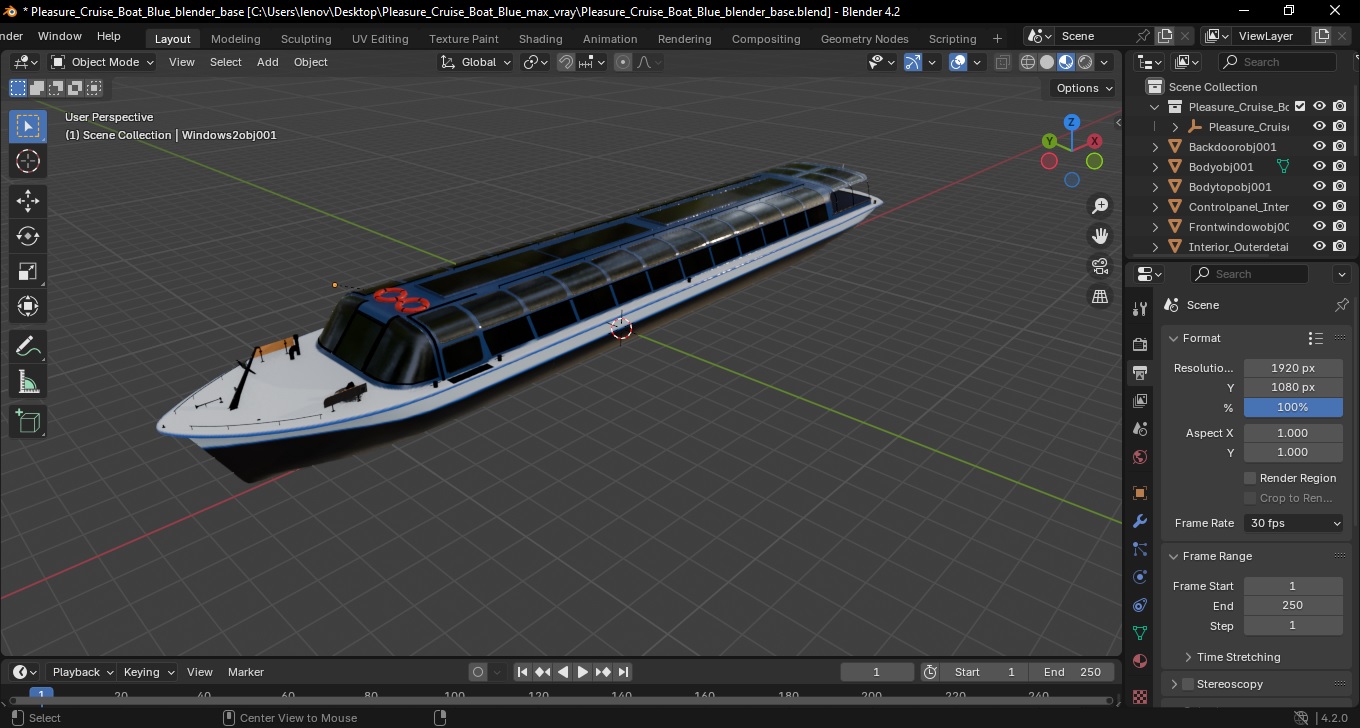 3D model Pleasure Cruise Boat Blue