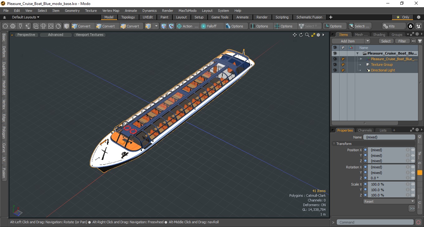 3D model Pleasure Cruise Boat Blue