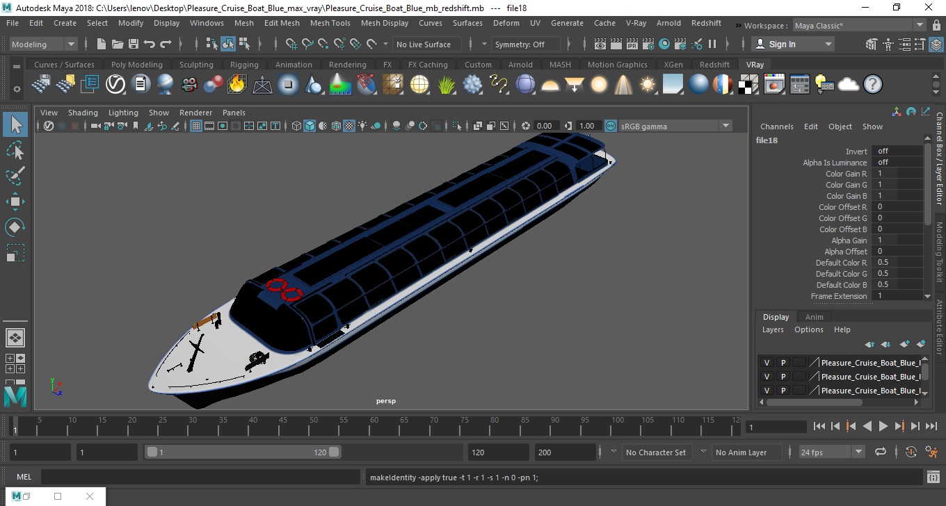 3D model Pleasure Cruise Boat Blue