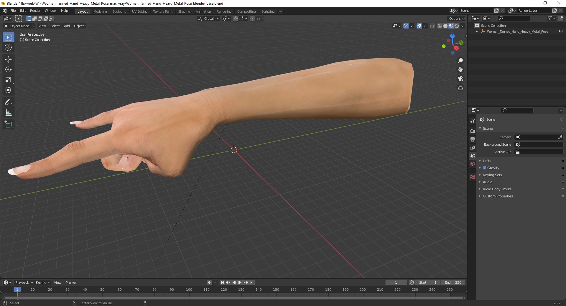 Woman Tanned Hand Heavy Metal Pose 3D model