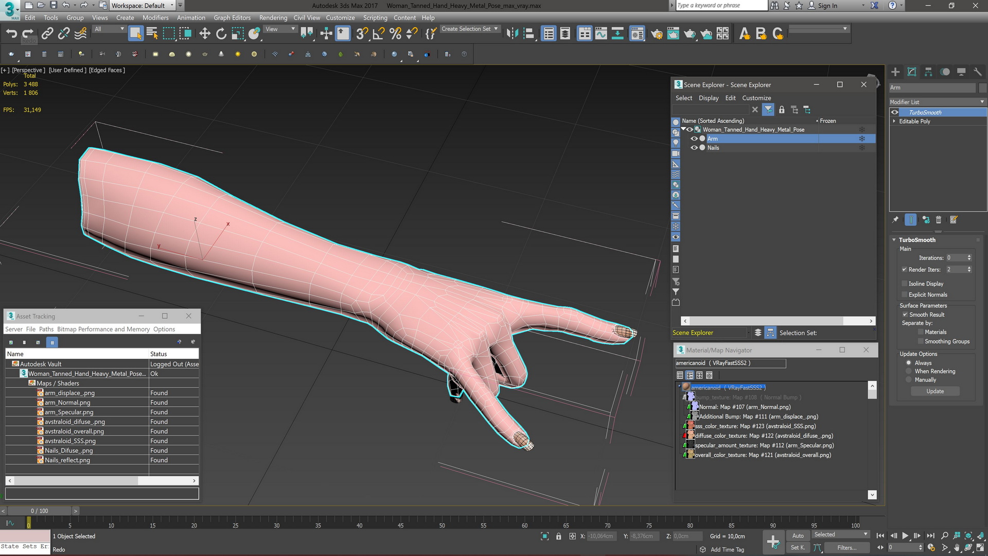 Woman Tanned Hand Heavy Metal Pose 3D model