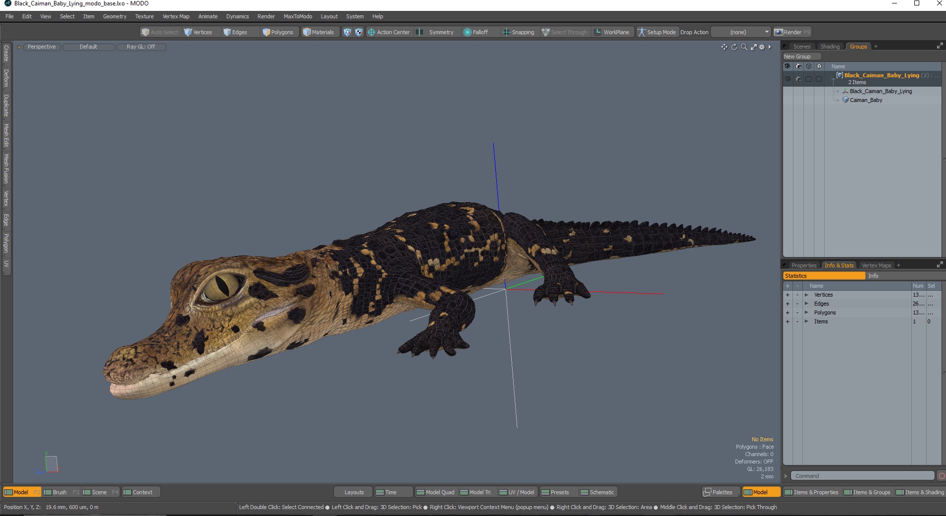 3D Black Caiman Baby Lying model