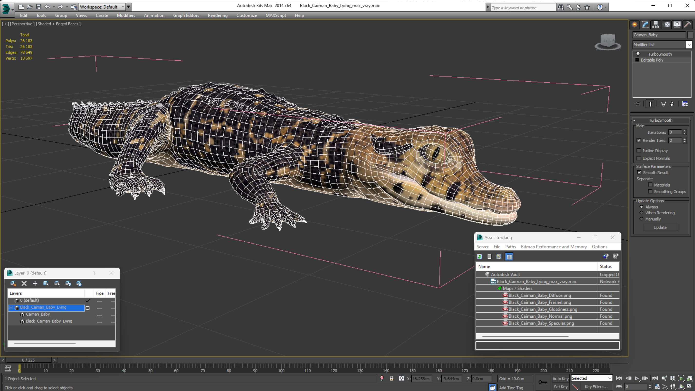 3D Black Caiman Baby Lying model