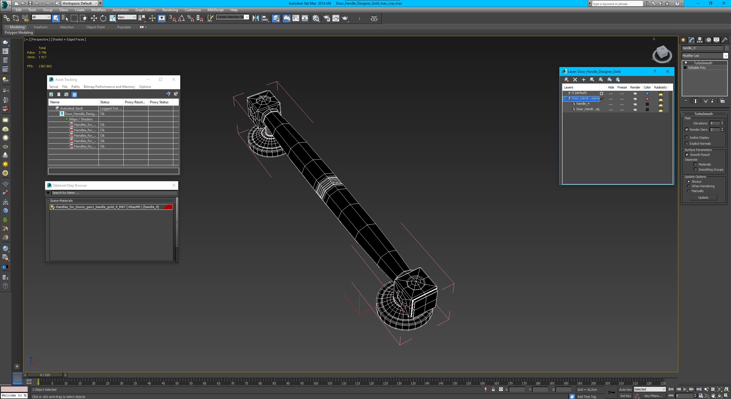 3D model Door Handle Designer Gold