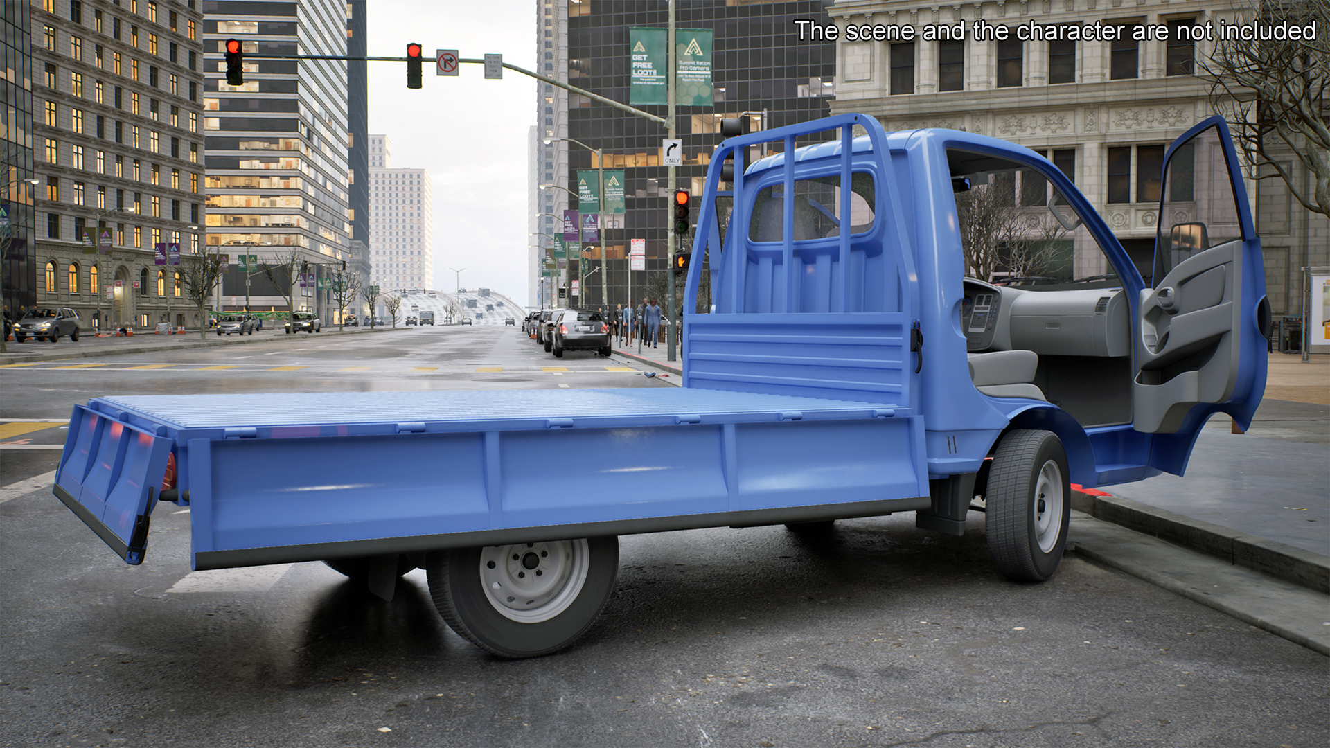Flatbed Truck Blue Rigged for Cinema 4D 3D model