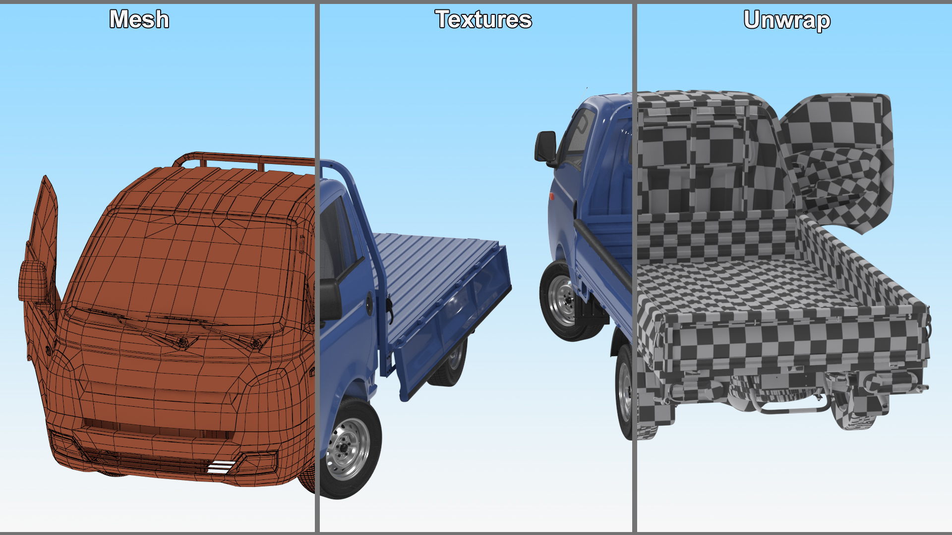 Flatbed Truck Blue Rigged for Cinema 4D 3D model