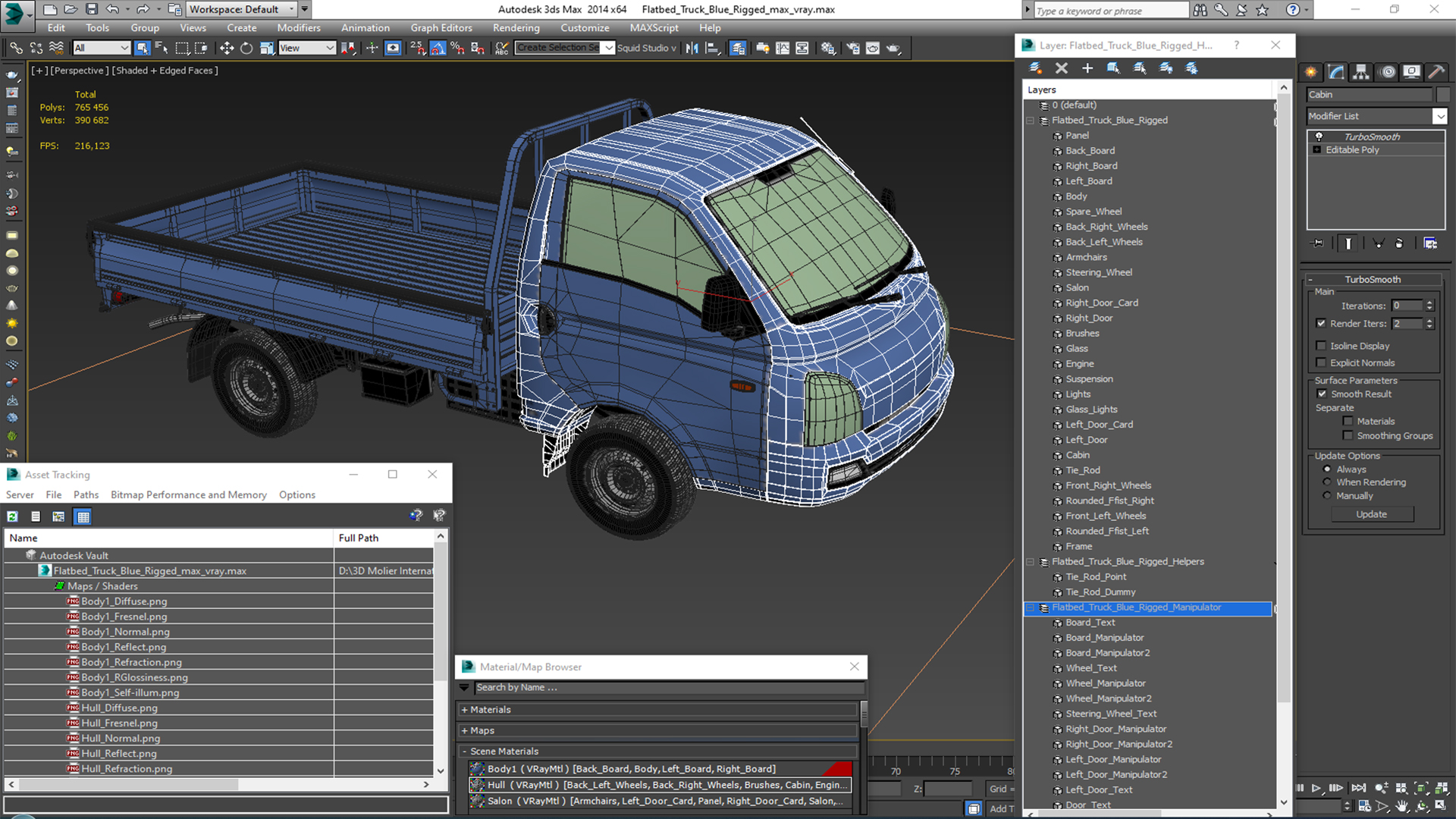 Flatbed Truck Blue Rigged for Cinema 4D 3D model
