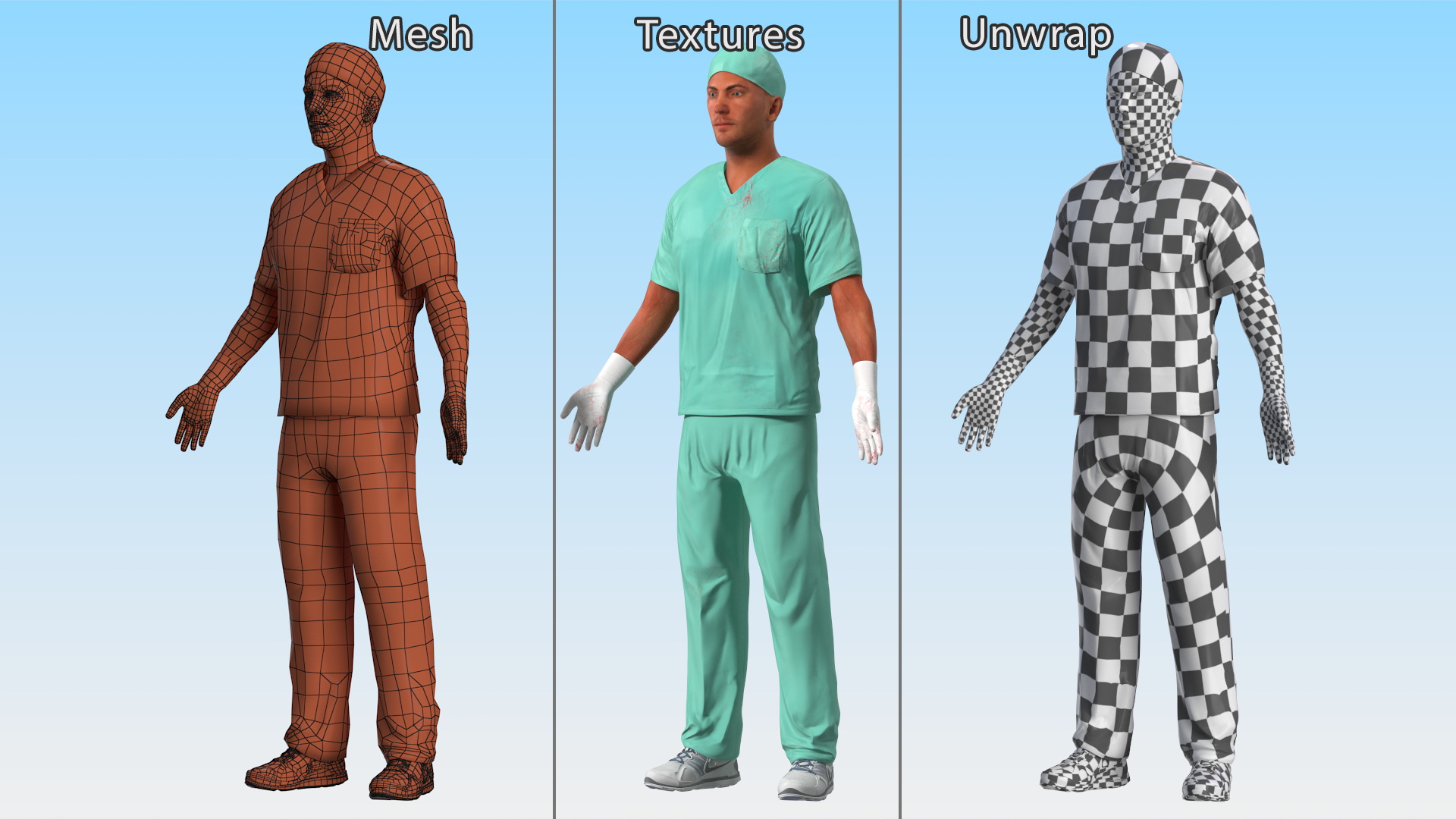 Male Surgeon Doctor Stained Blood Clothes Rigged for Cinema 4D 3D