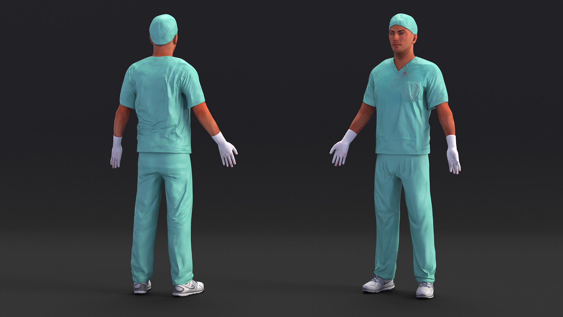 Male Surgeon Doctor Stained Blood Clothes Rigged for Cinema 4D 3D