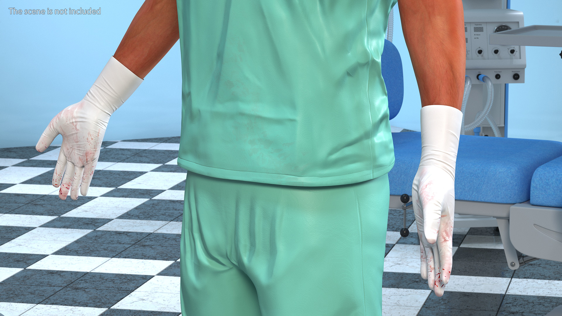Male Surgeon Doctor Stained Blood Clothes Rigged for Cinema 4D 3D