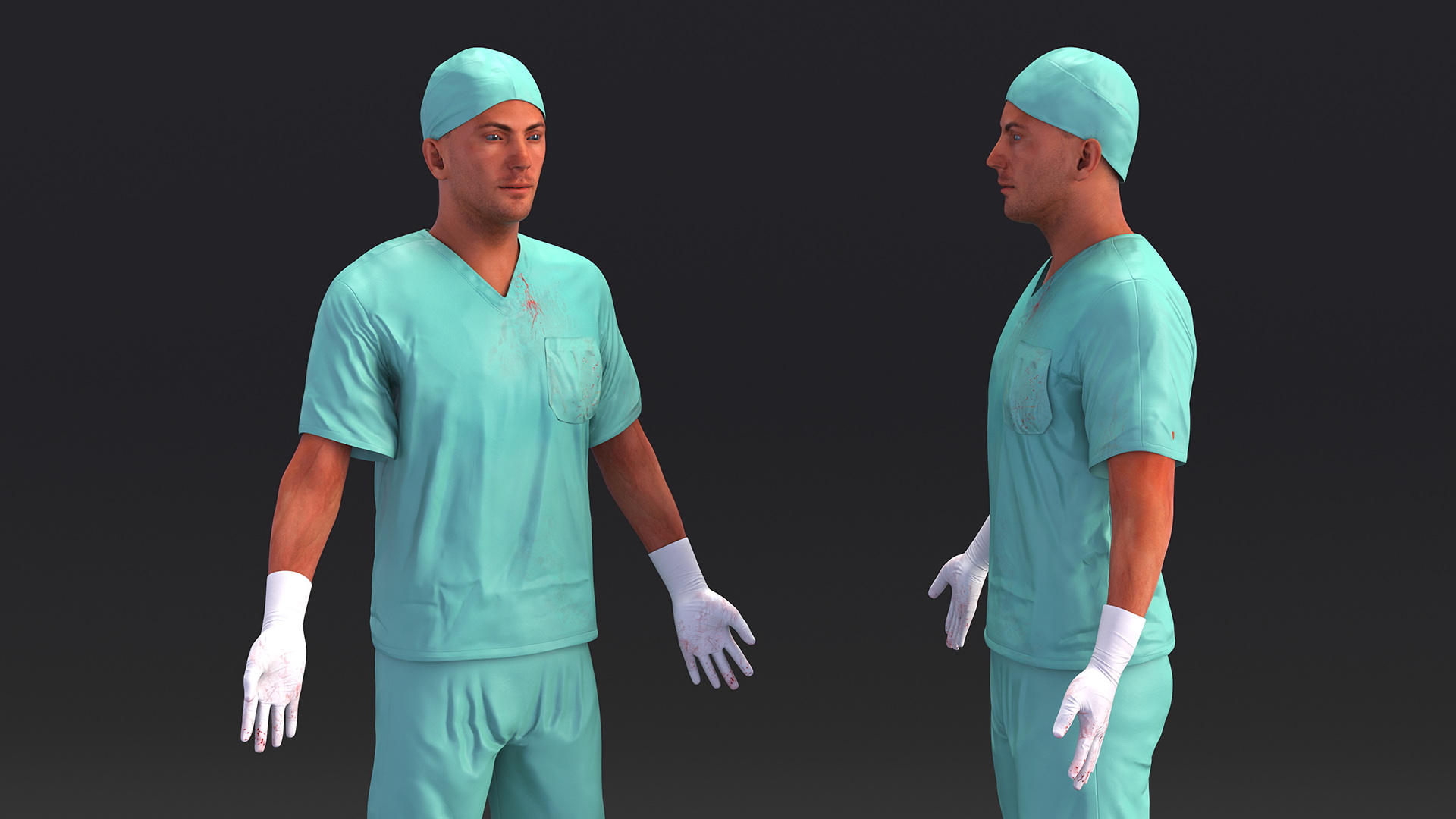 Male Surgeon Doctor Stained Blood Clothes Rigged for Cinema 4D 3D