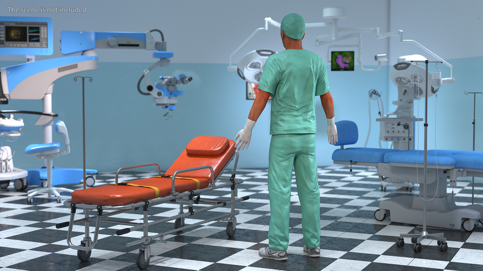 Male Surgeon Doctor Stained Blood Clothes Rigged for Cinema 4D 3D