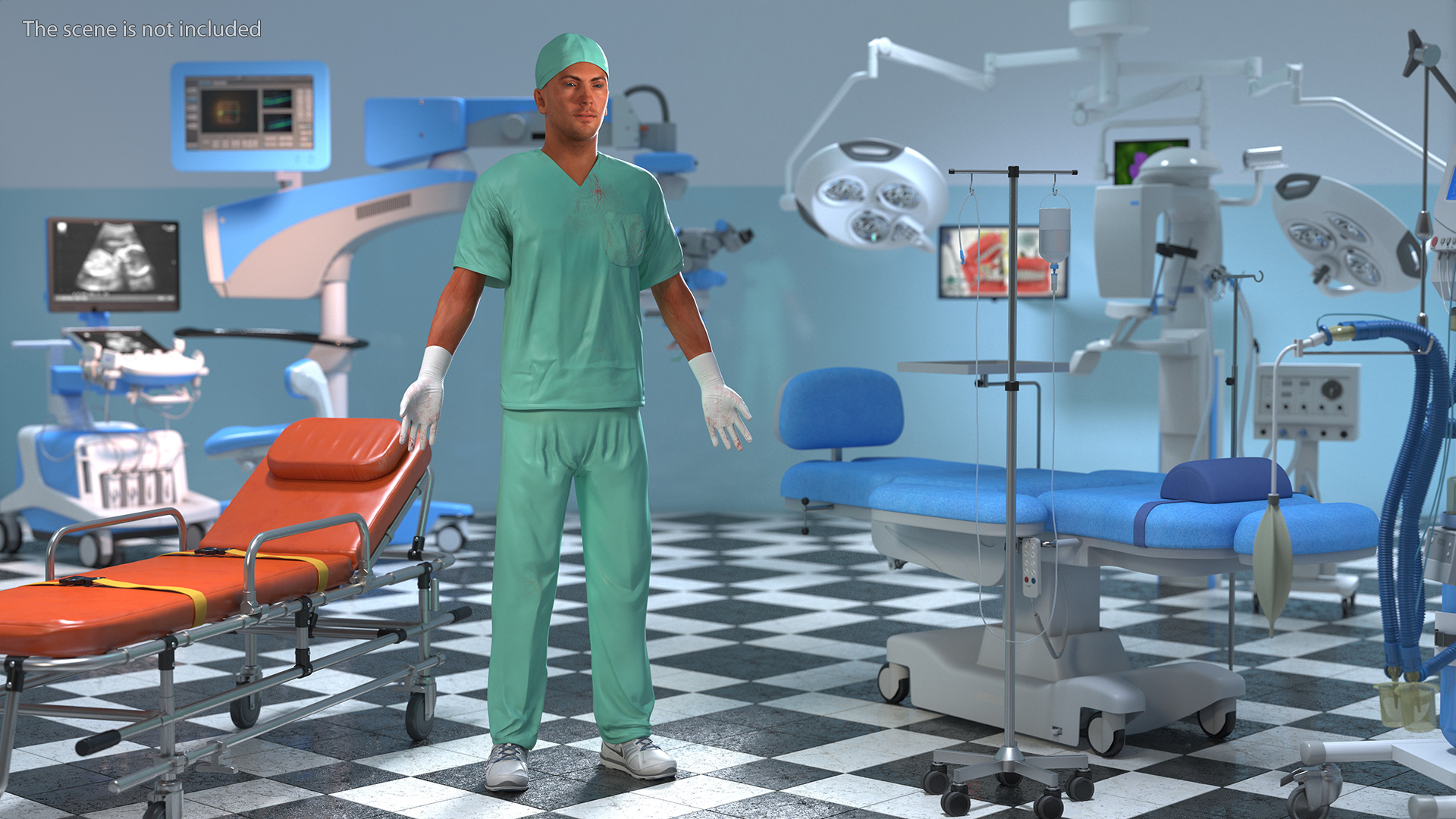 Male Surgeon Doctor Stained Blood Clothes Rigged for Cinema 4D 3D