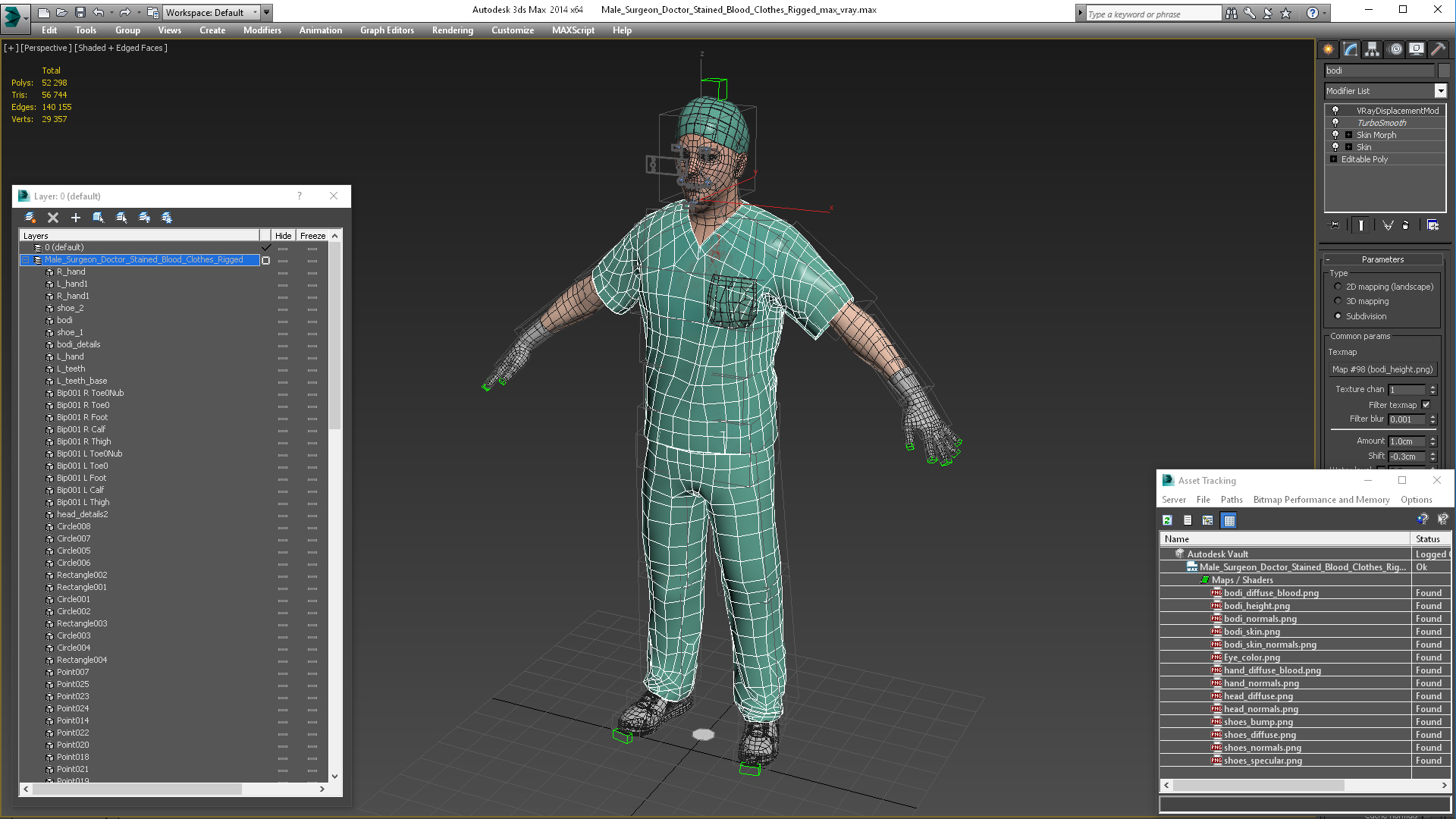Male Surgeon Doctor Stained Blood Clothes Rigged for Cinema 4D 3D