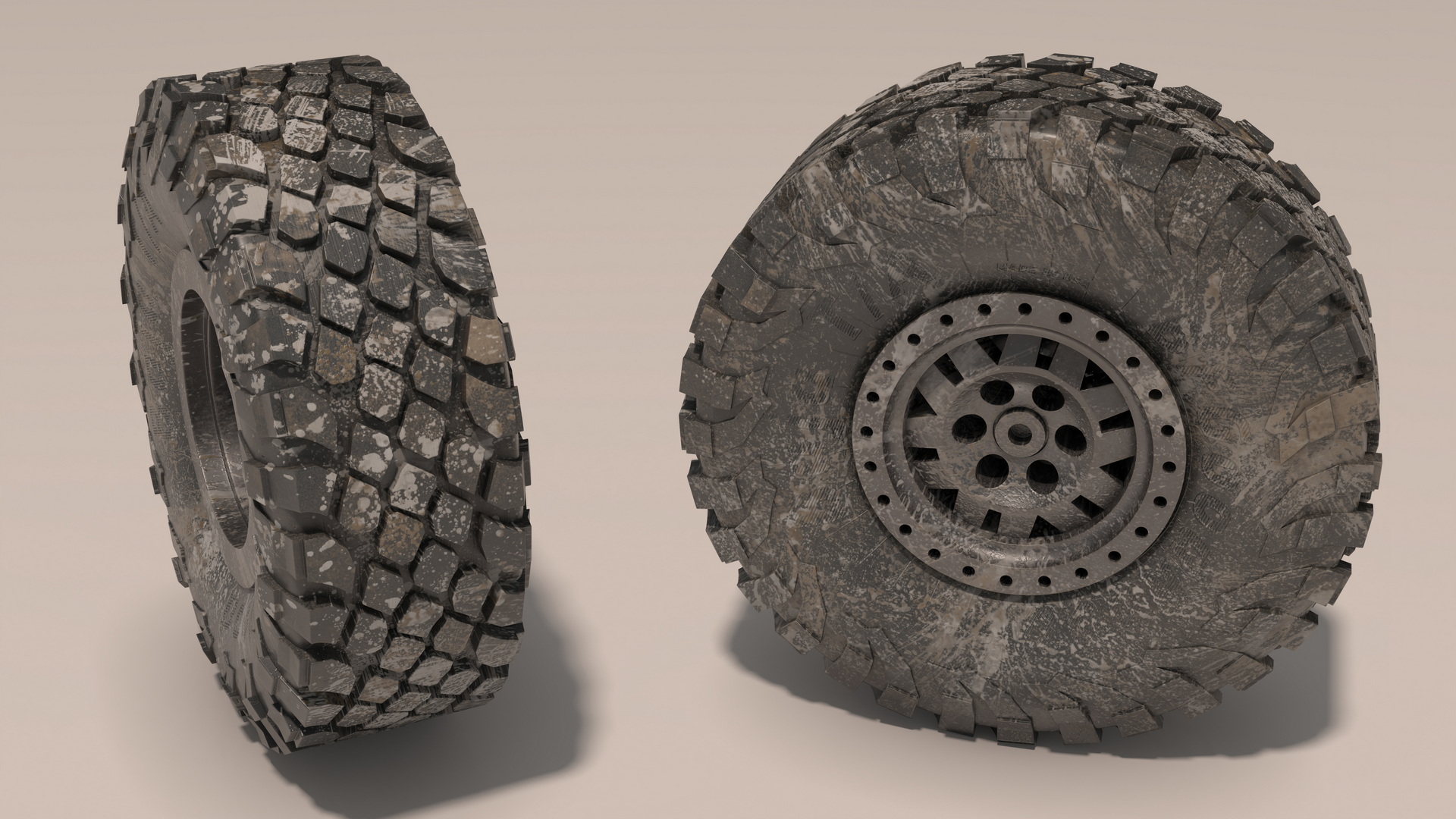 3D Dirty Off Road Vehicle Tire with Rim