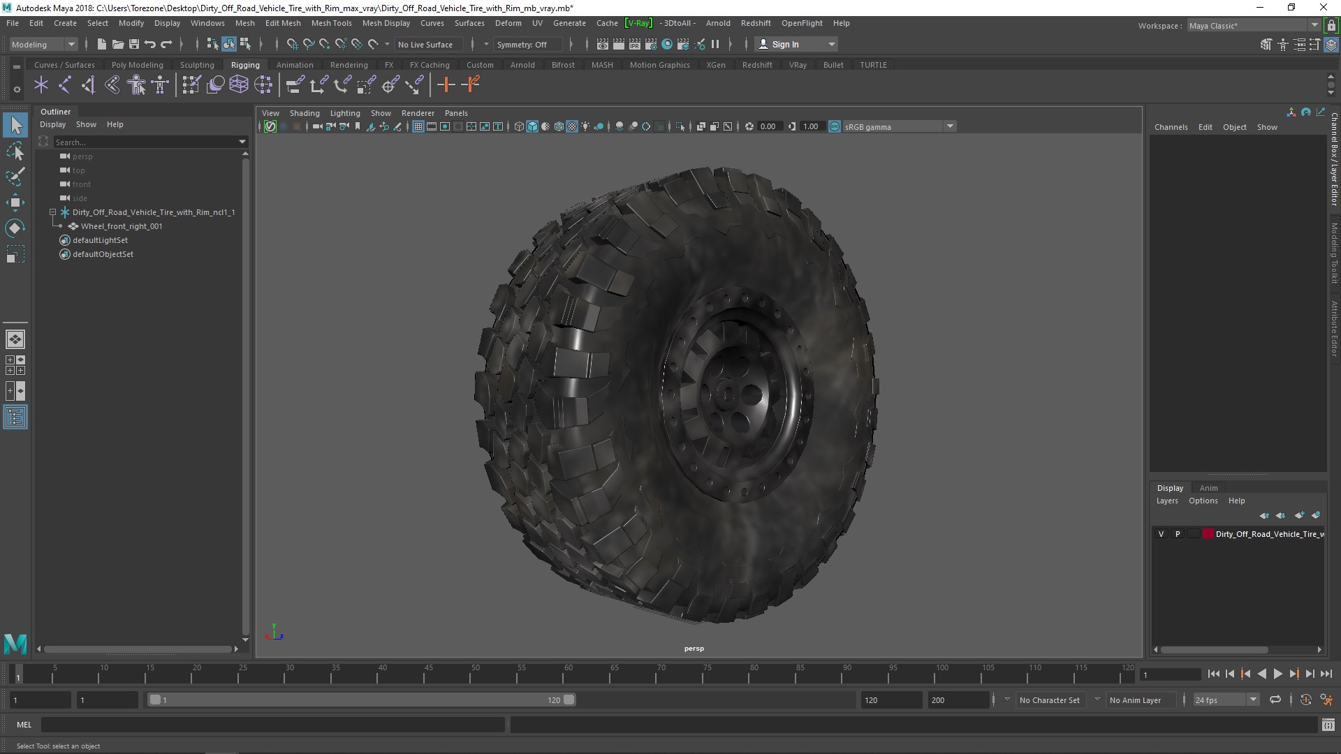 3D Dirty Off Road Vehicle Tire with Rim