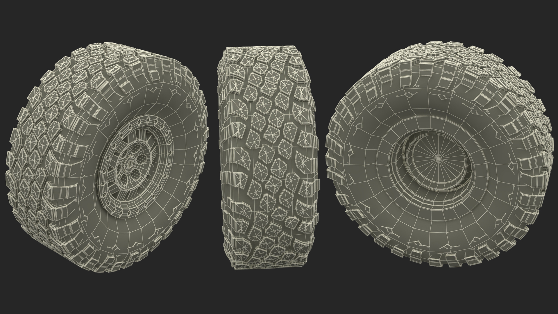 3D Dirty Off Road Vehicle Tire with Rim
