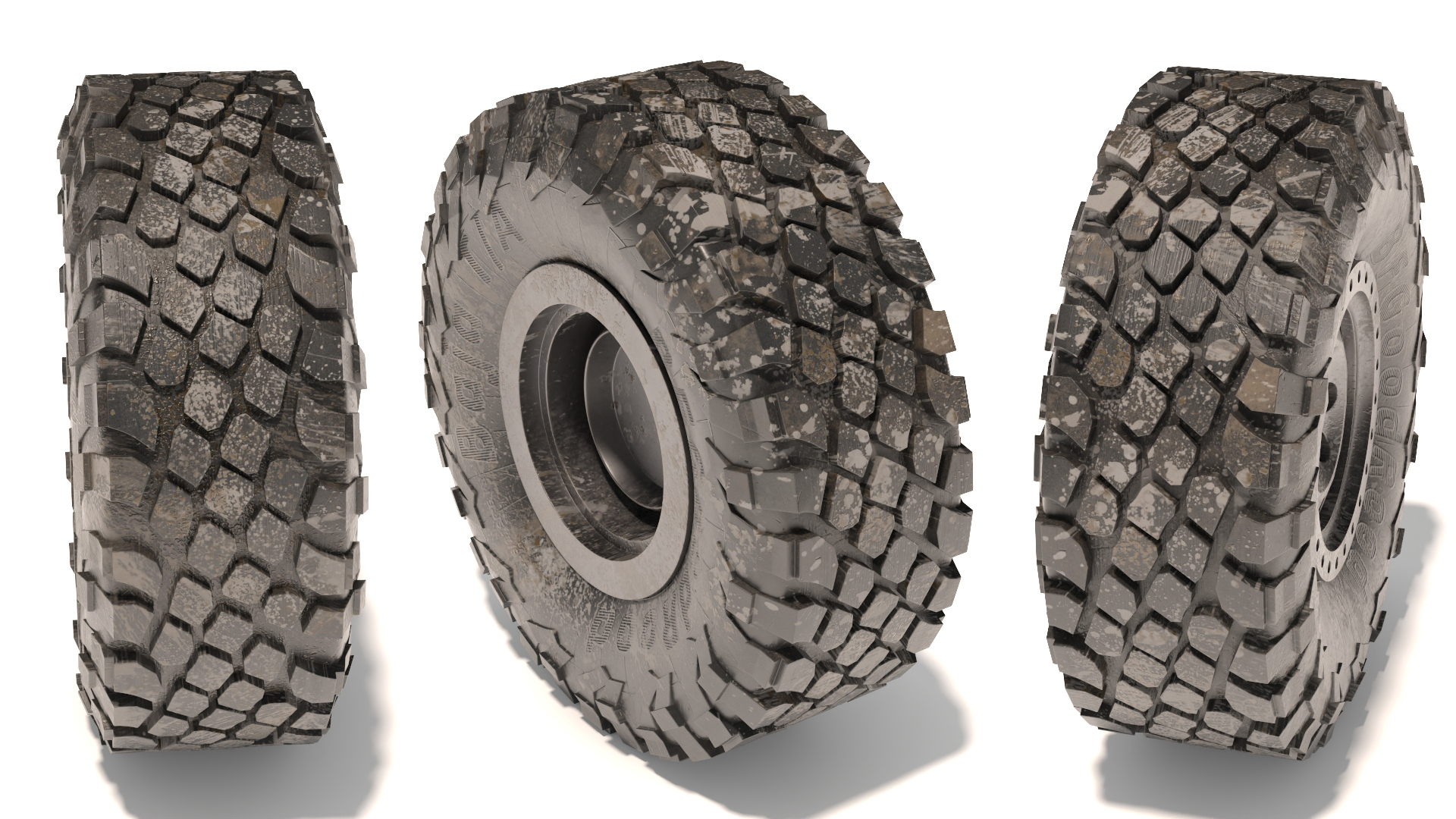 3D Dirty Off Road Vehicle Tire with Rim