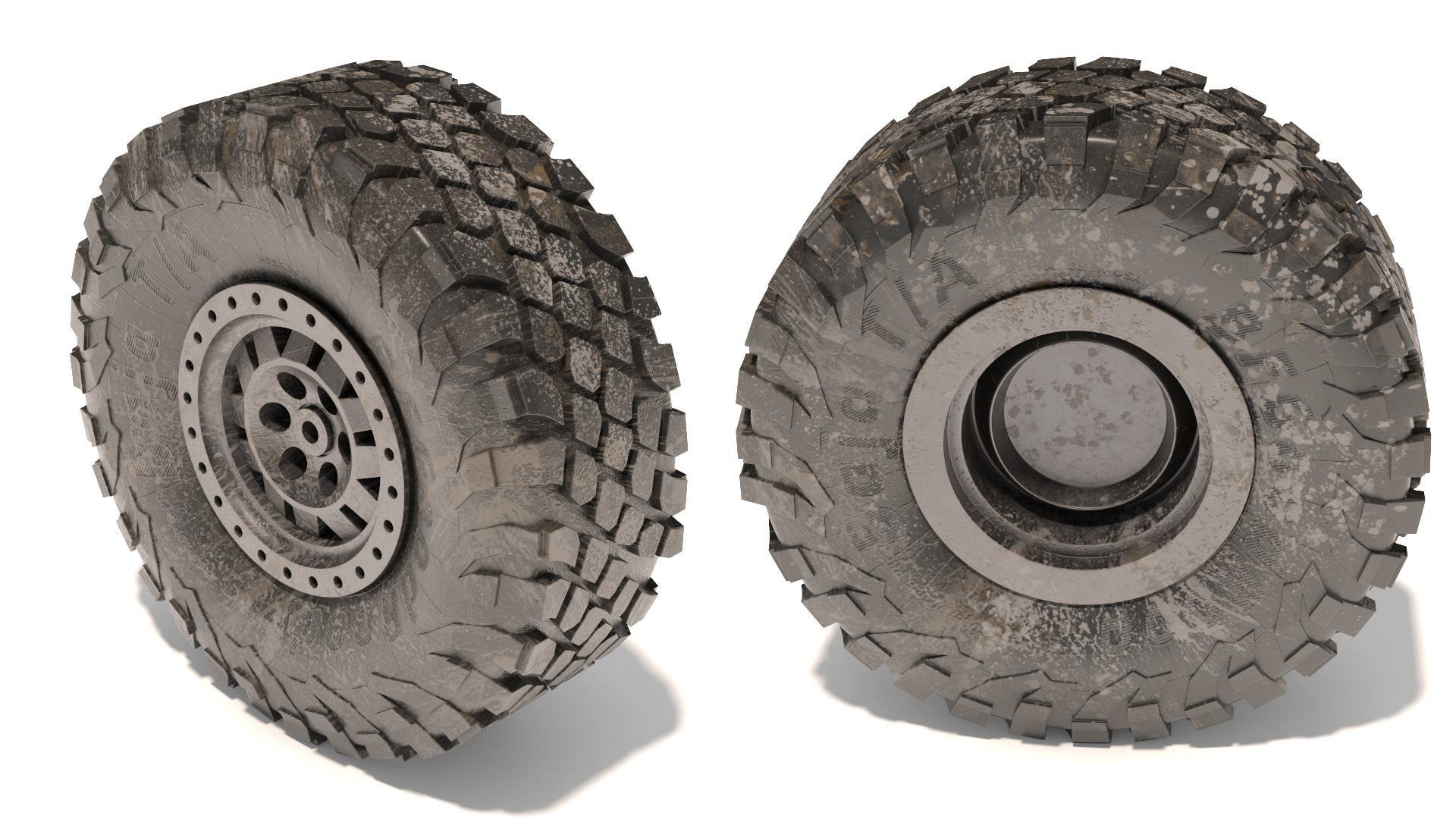 3D Dirty Off Road Vehicle Tire with Rim