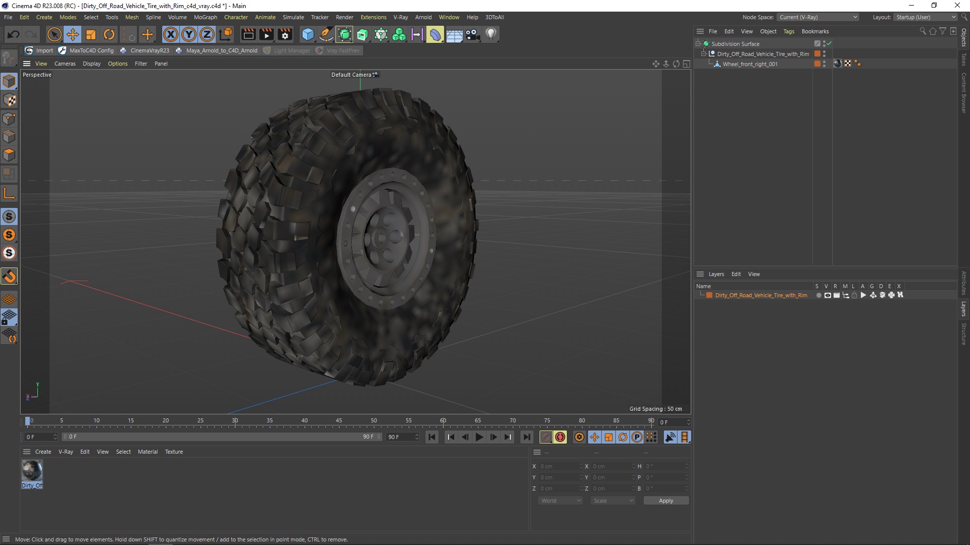 3D Dirty Off Road Vehicle Tire with Rim