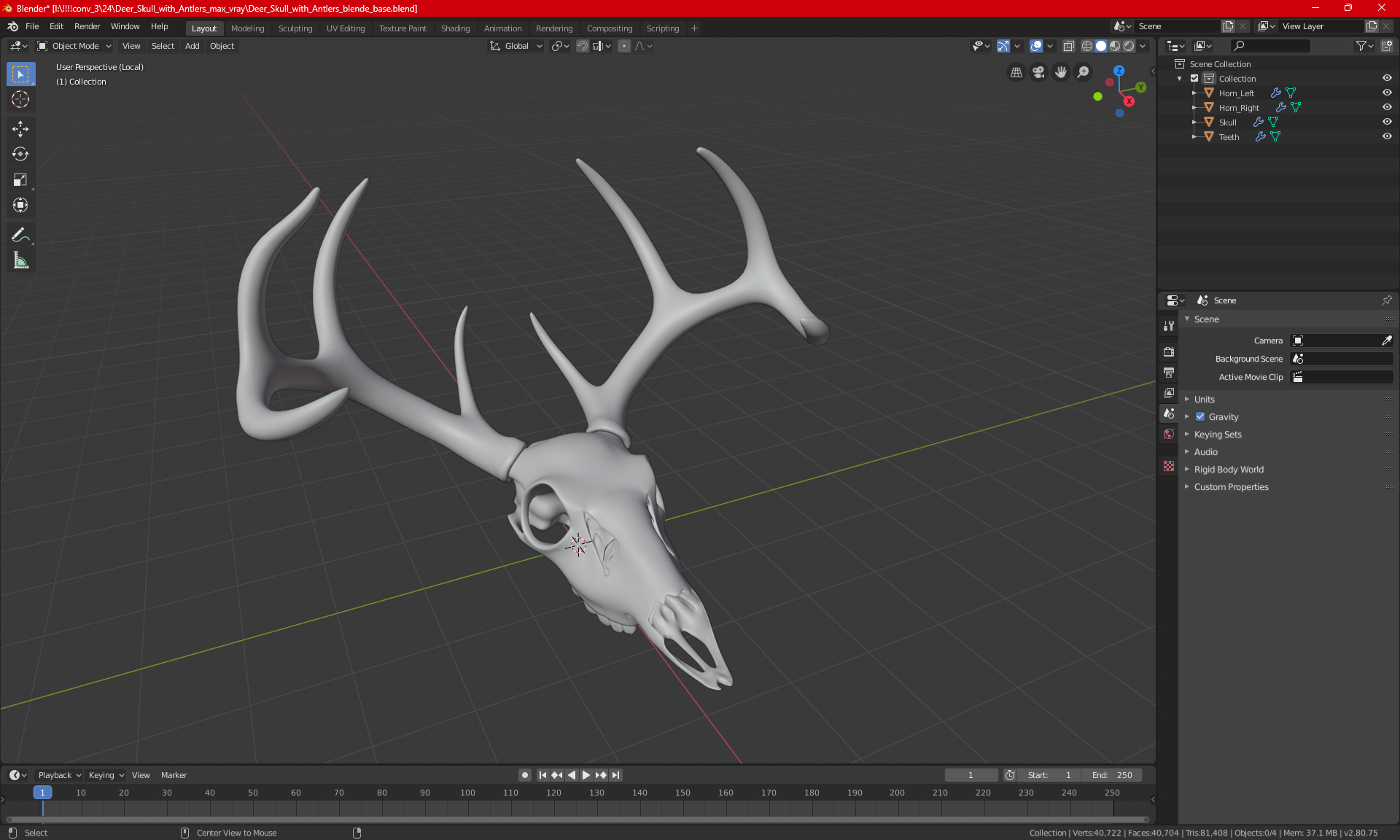 3D Deer Skull with Antlers model