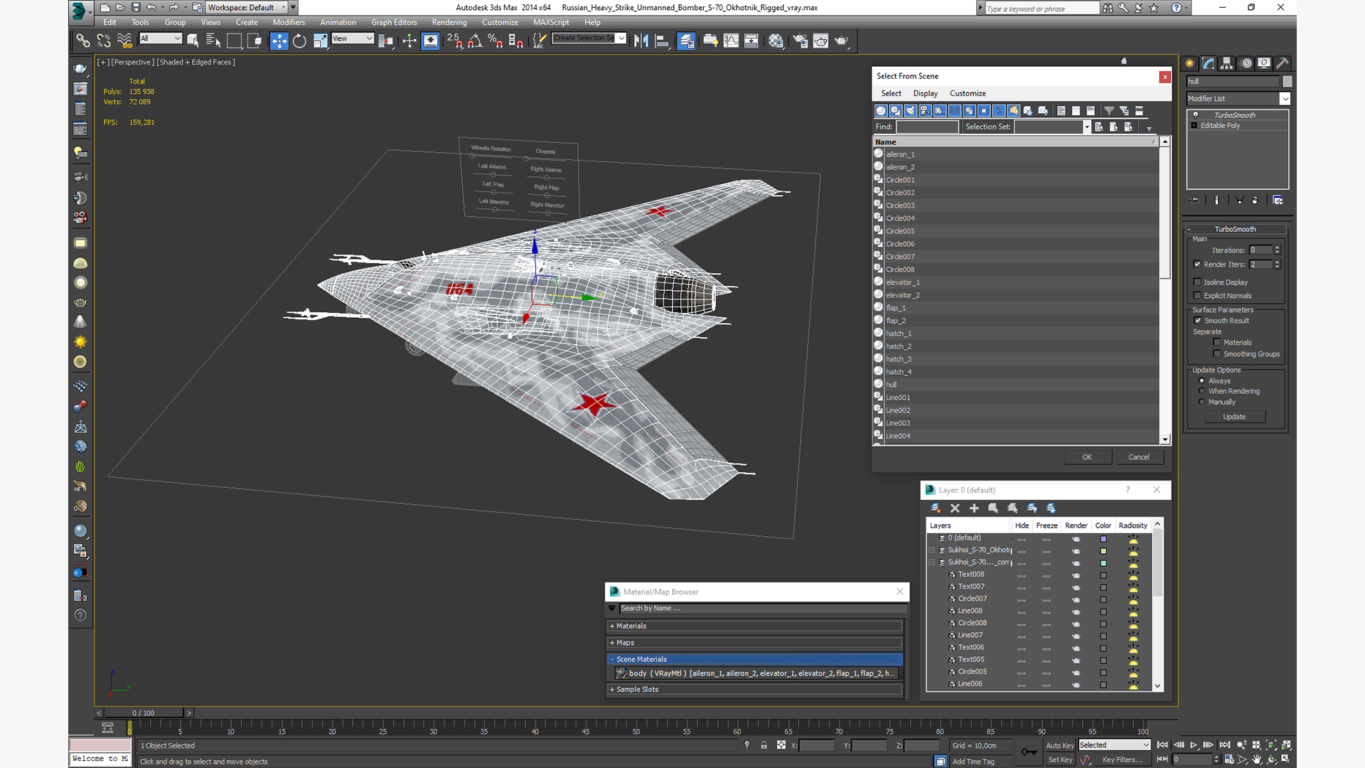 Russian Heavy Strike Unmanned Bomber S-70 Okhotnik Rigged 3D