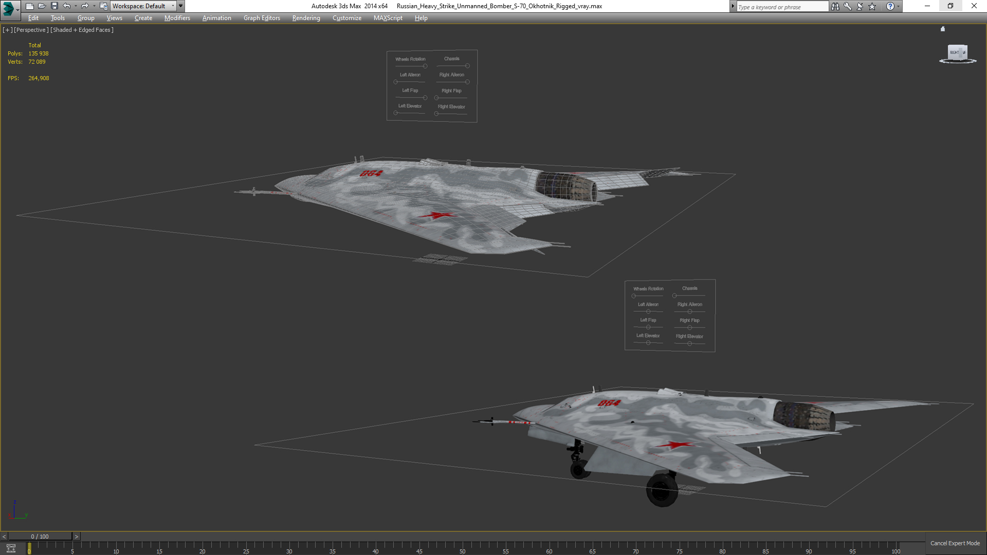 Russian Heavy Strike Unmanned Bomber S-70 Okhotnik Rigged 3D