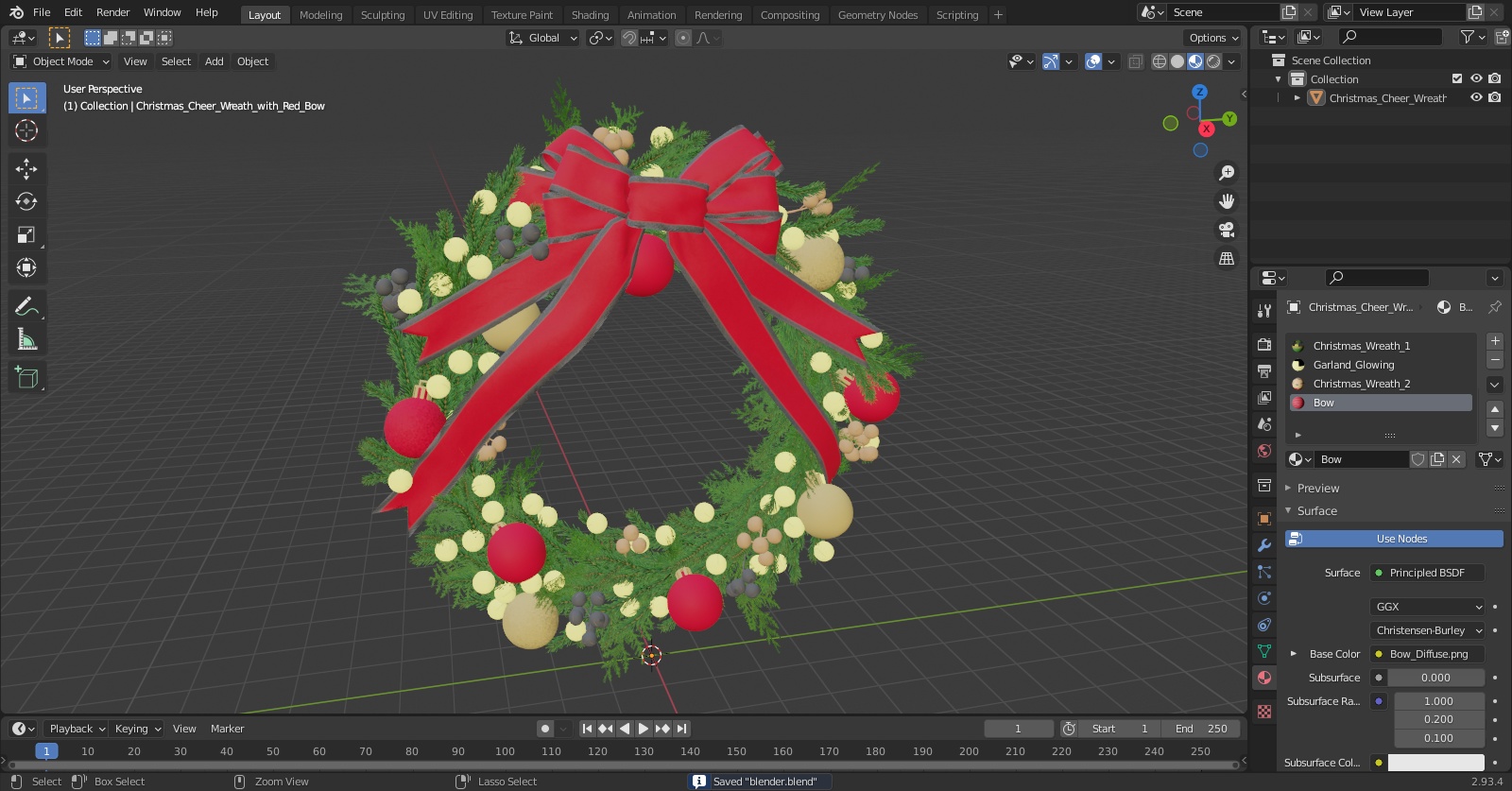 3D model Christmas Cheer Wreath with Red Bow