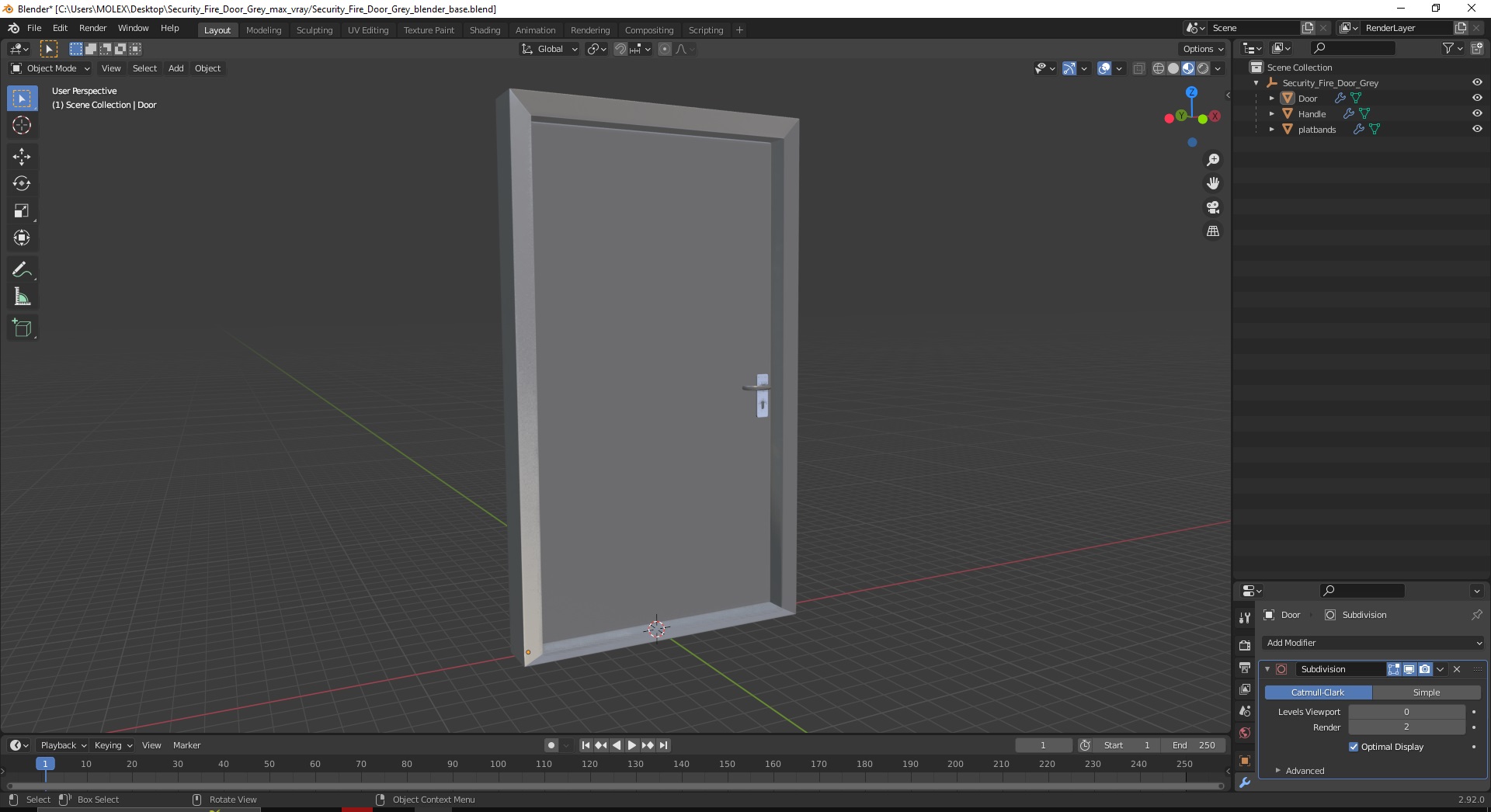 3D Security Fire Door Grey model