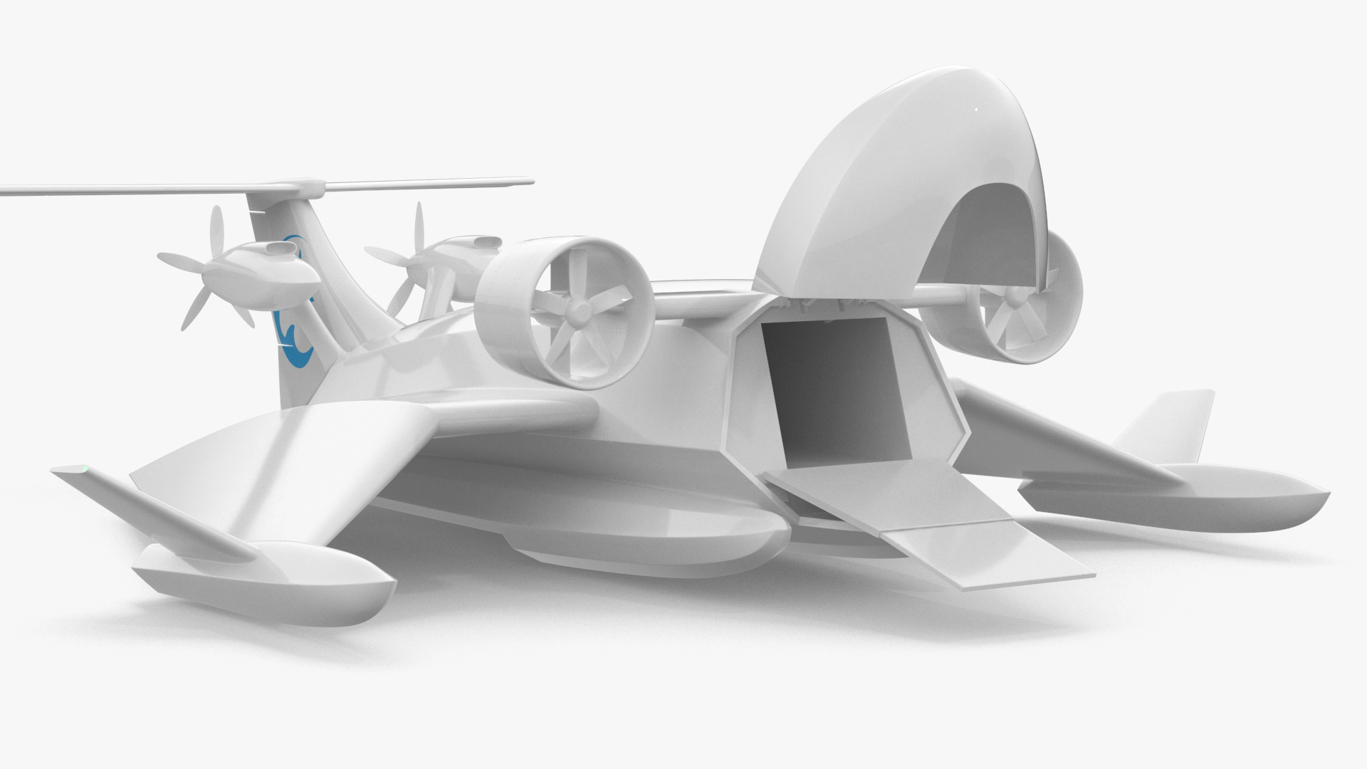 3D Flying Ship Concept White Color Rigged model