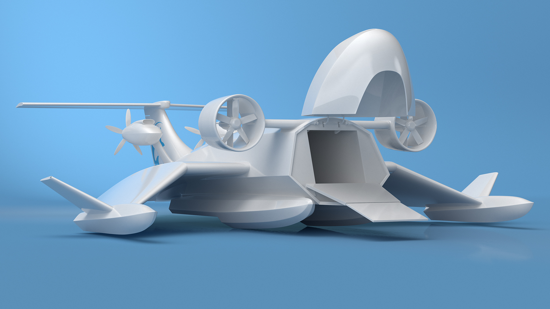 3D Flying Ship Concept White Color Rigged model