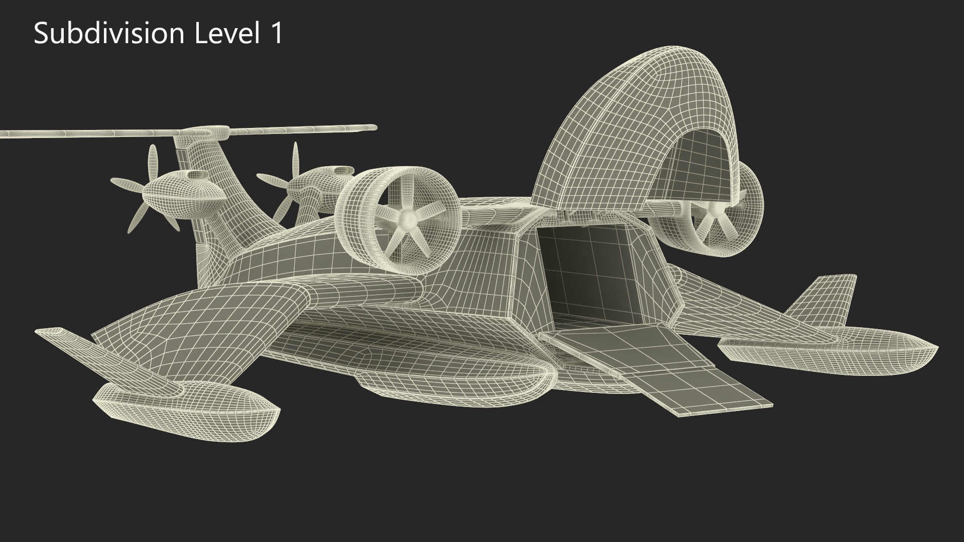 3D Flying Ship Concept White Color Rigged model