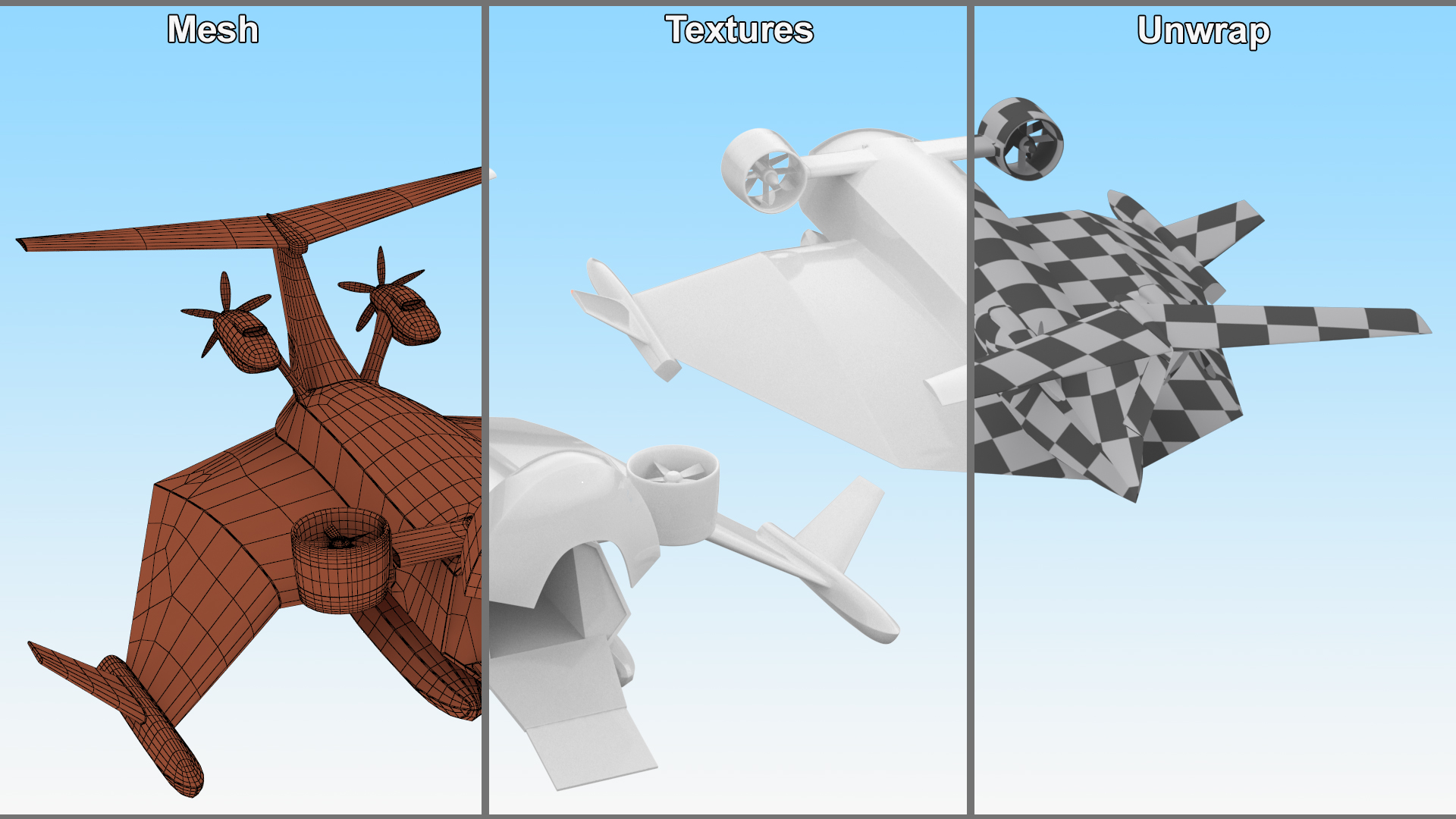 3D Flying Ship Concept White Color Rigged model