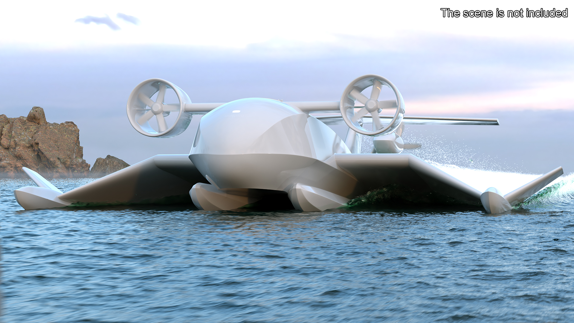 3D Flying Ship Concept White Color Rigged model