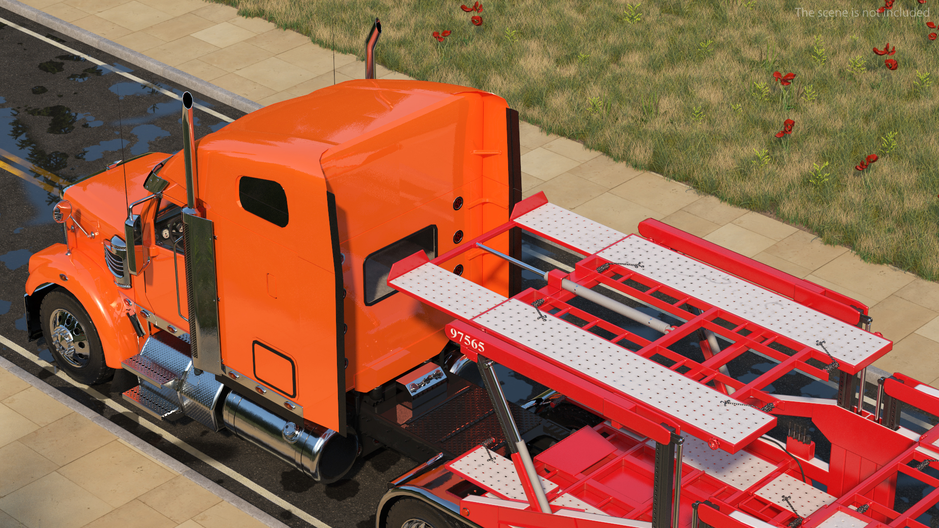 3D model Freightliner Truck With Car Carrier
