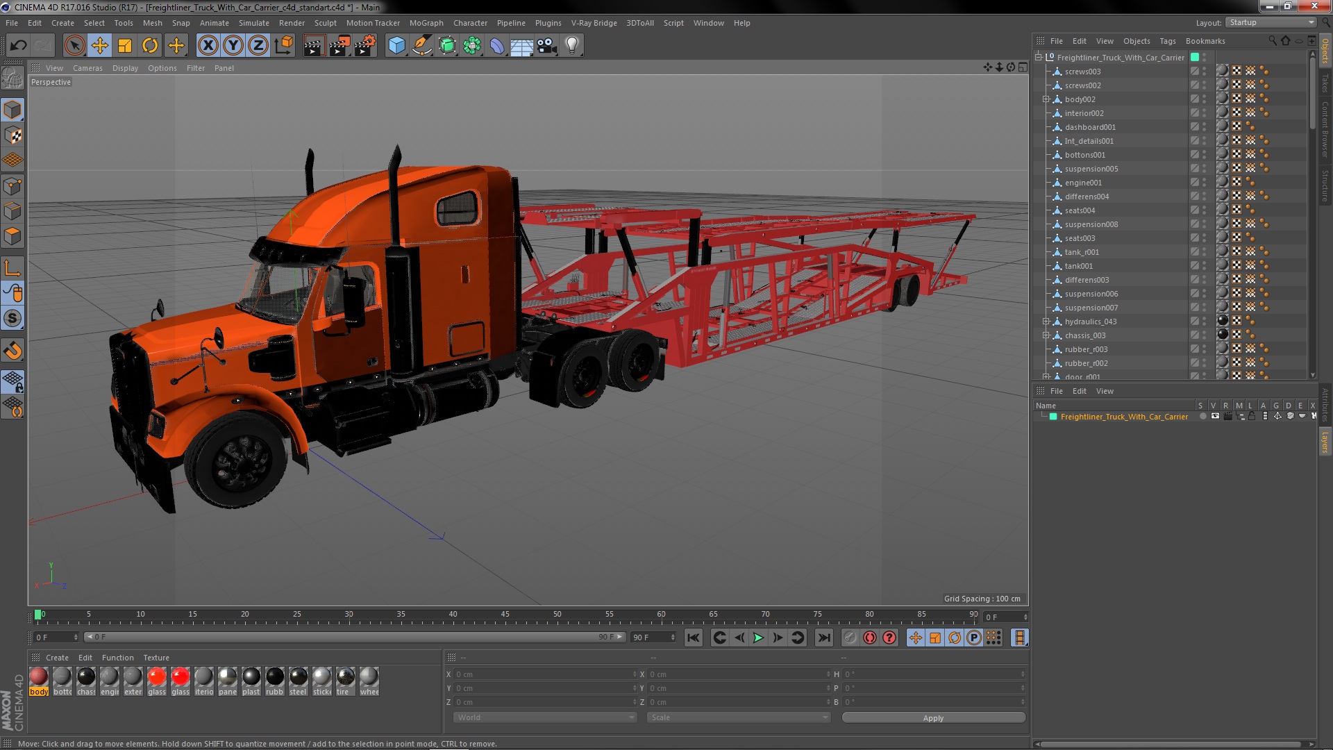 3D model Freightliner Truck With Car Carrier