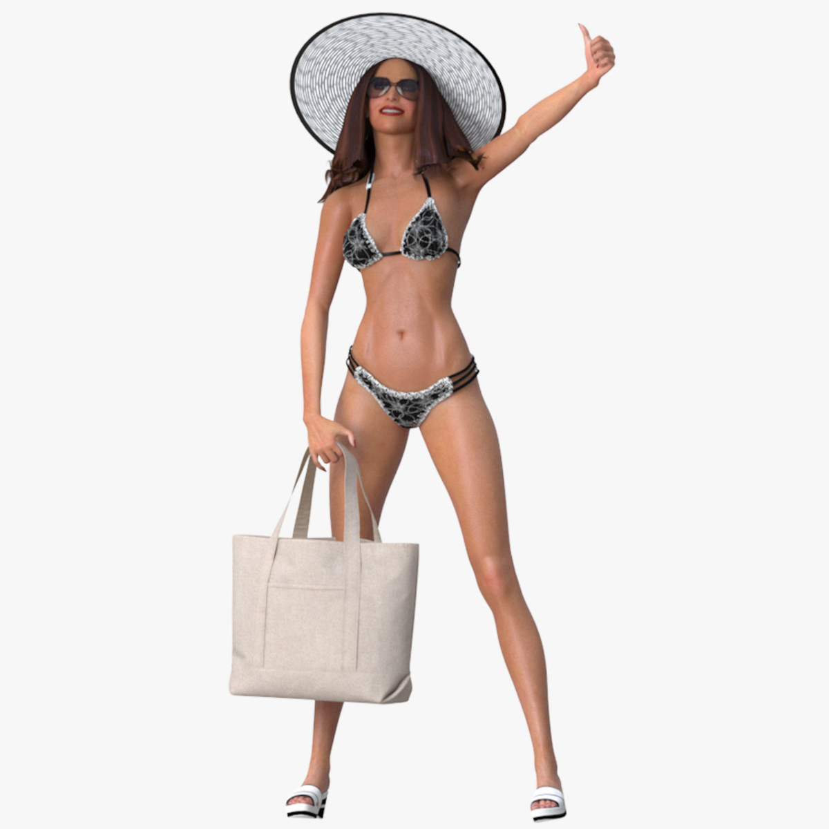 3D Bikini Girl With Bag Rigged for Cinema 4D