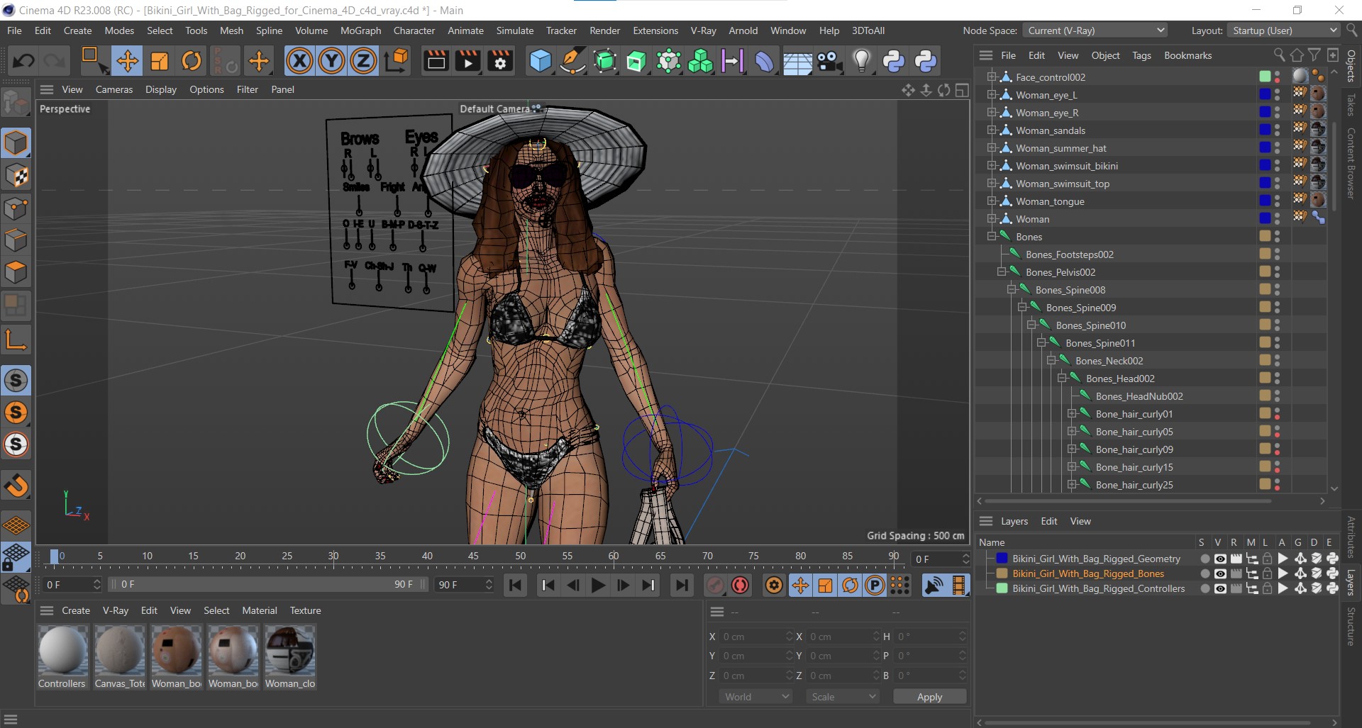 3D Bikini Girl With Bag Rigged for Cinema 4D