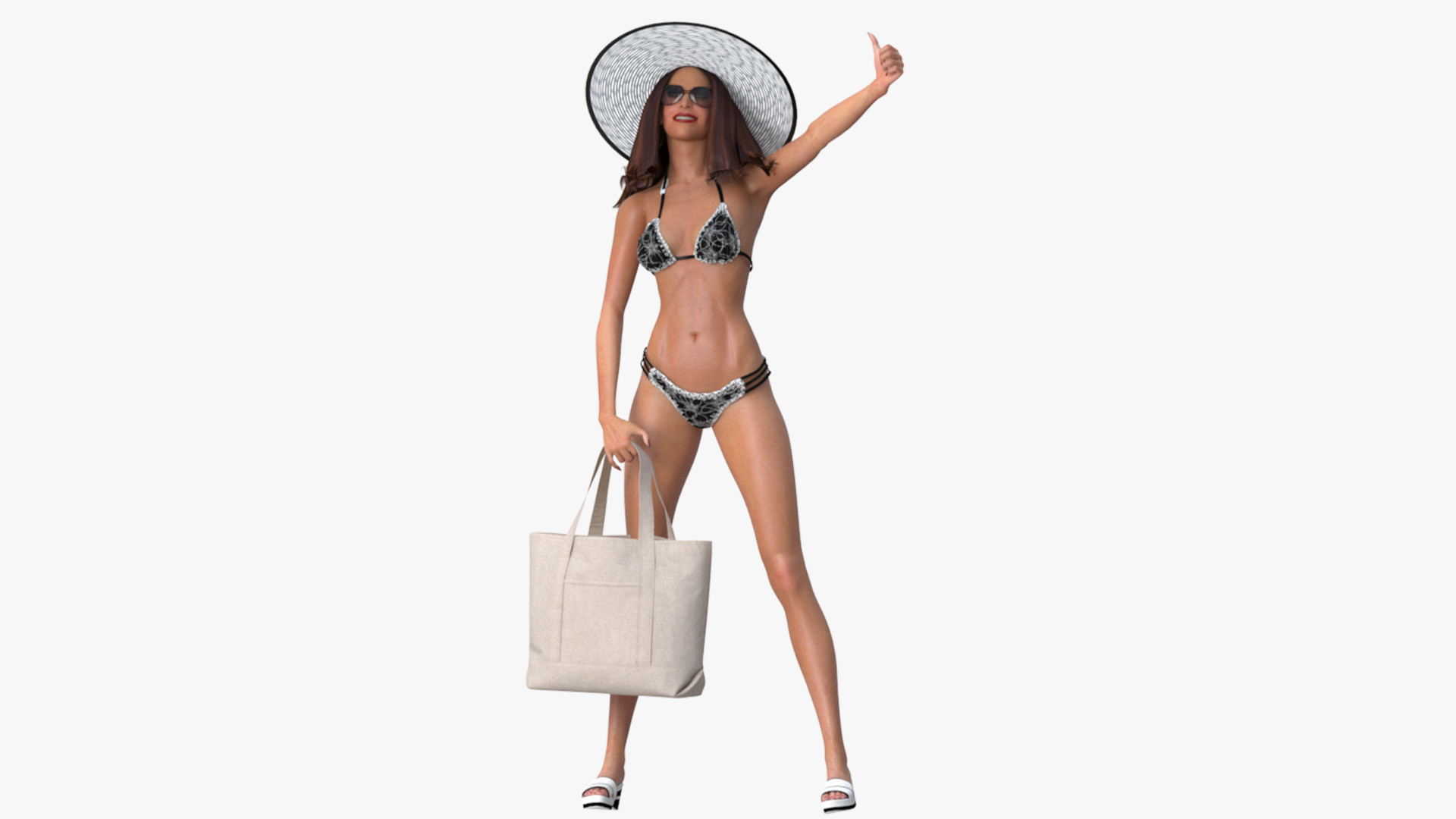 3D Bikini Girl With Bag Rigged for Cinema 4D