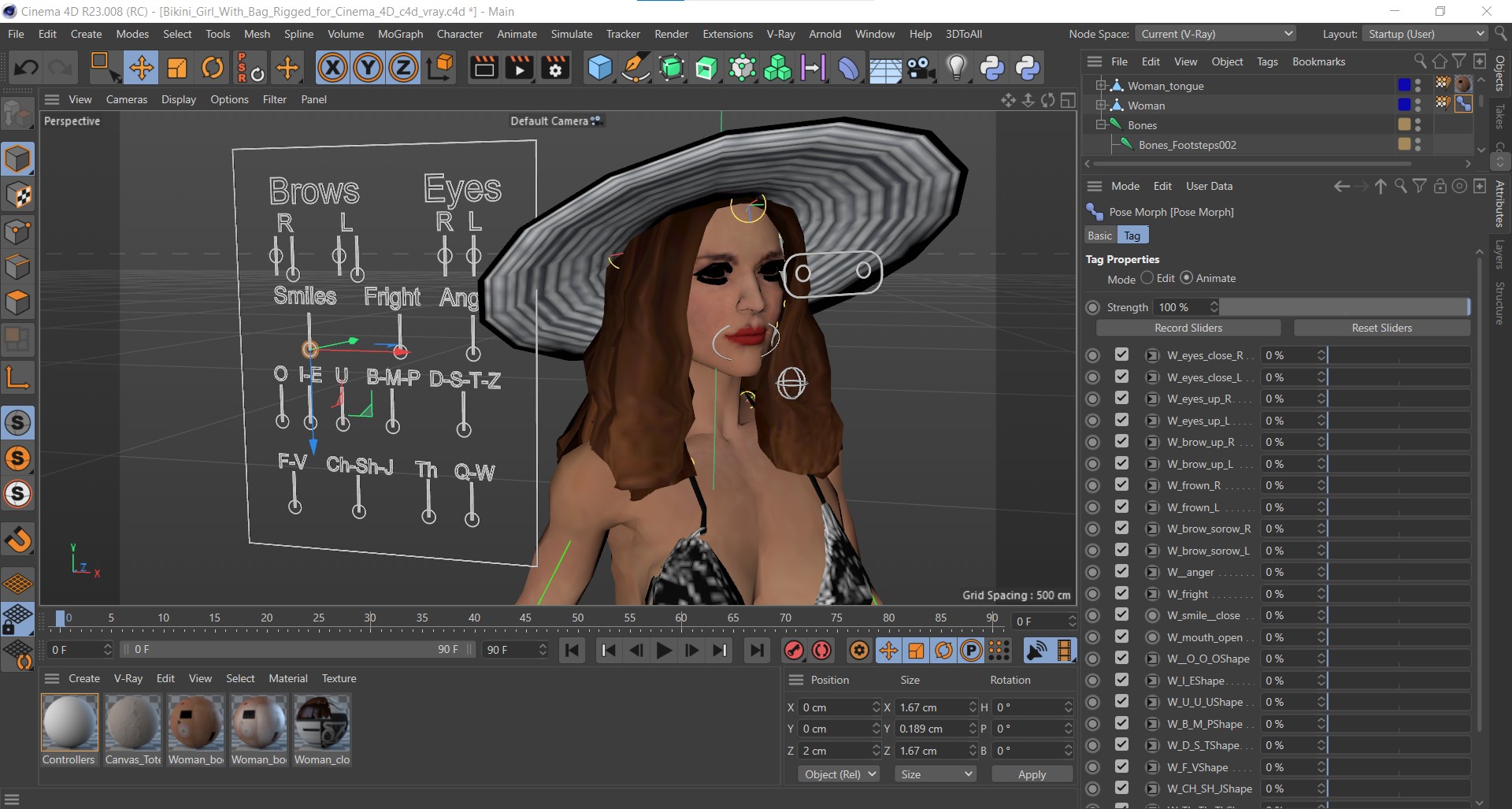 3D Bikini Girl With Bag Rigged for Cinema 4D