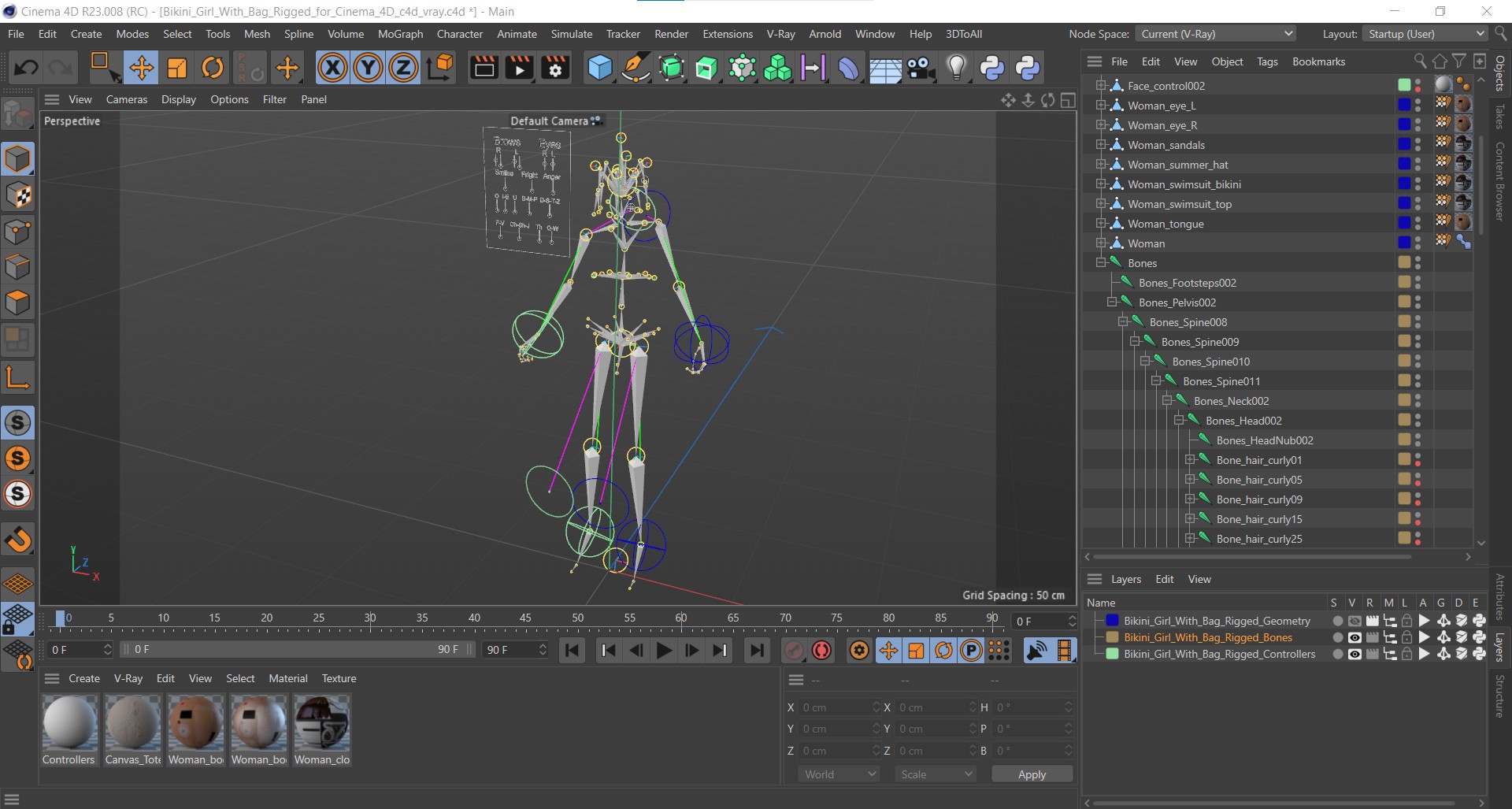 3D Bikini Girl With Bag Rigged for Cinema 4D