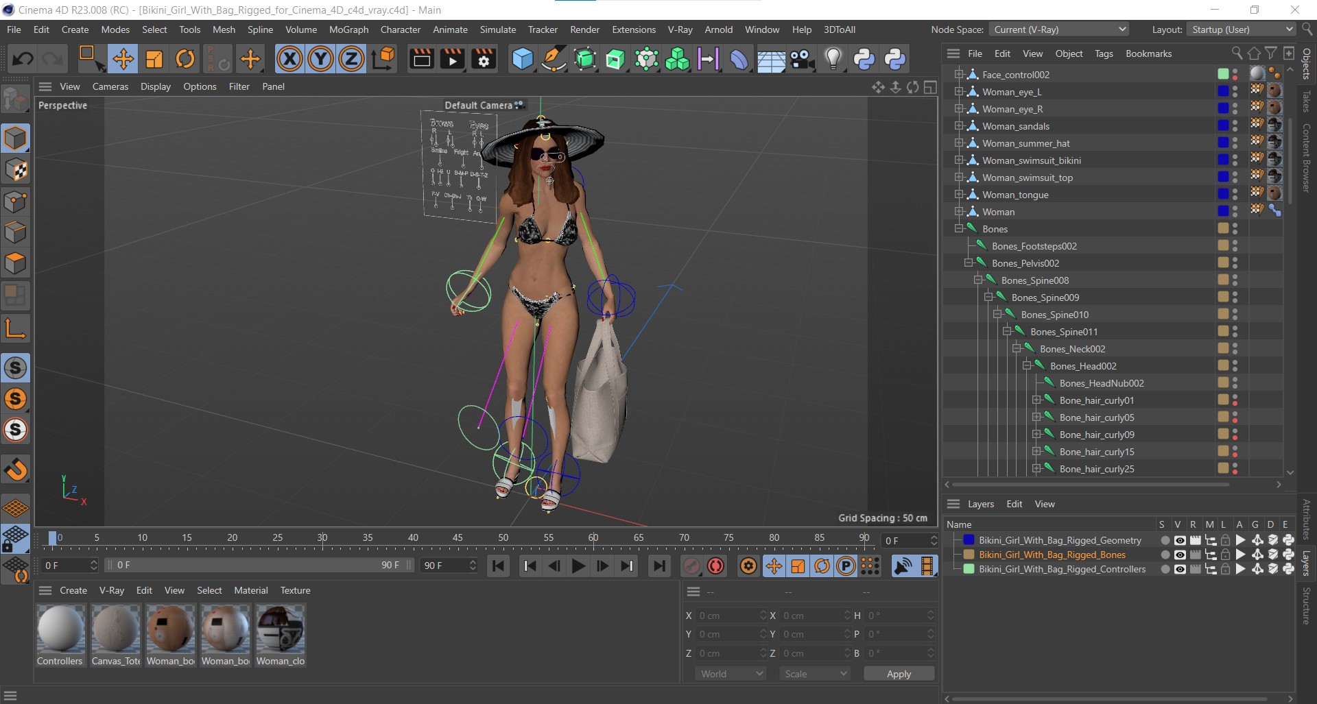 3D Bikini Girl With Bag Rigged for Cinema 4D