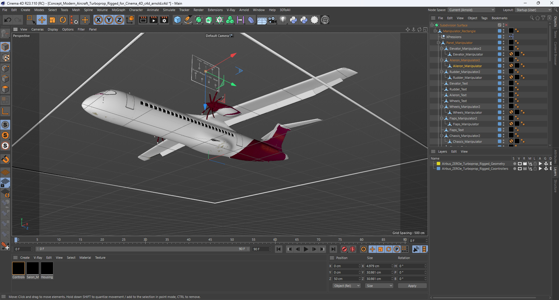 Concept Modern Aircraft Turboprop Rigged for Cinema 4D 3D model