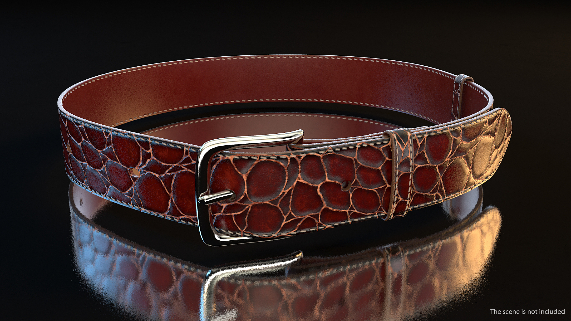 3D Crocodile Leather Belt Red