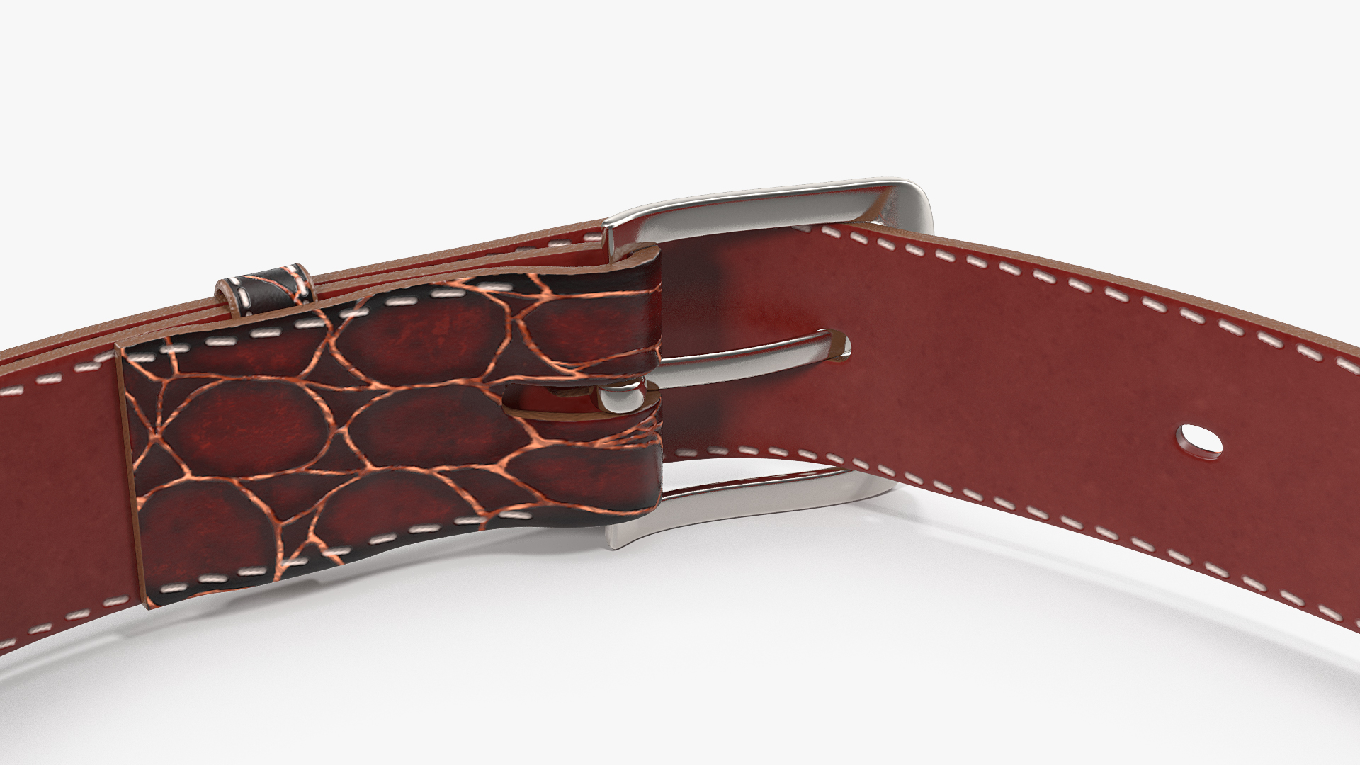 3D Crocodile Leather Belt Red