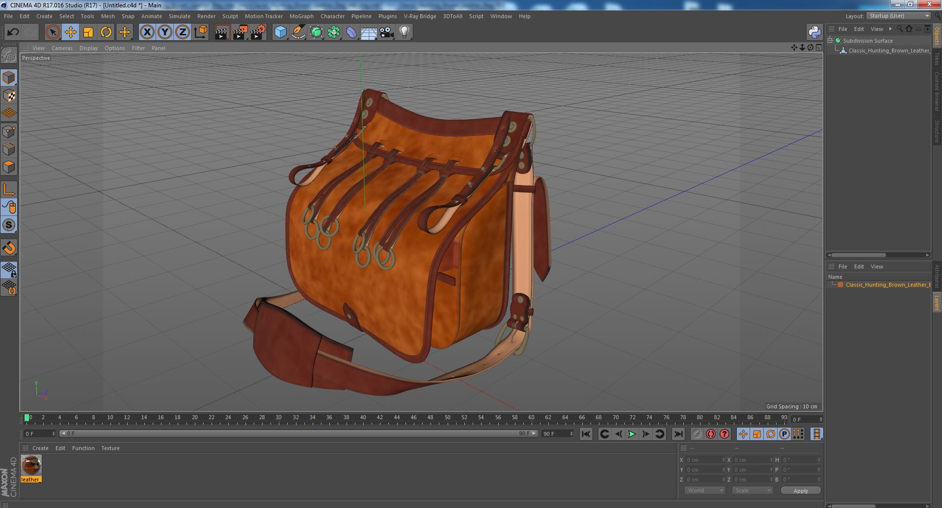 3D Classic Hunting Brown Leather Bag model