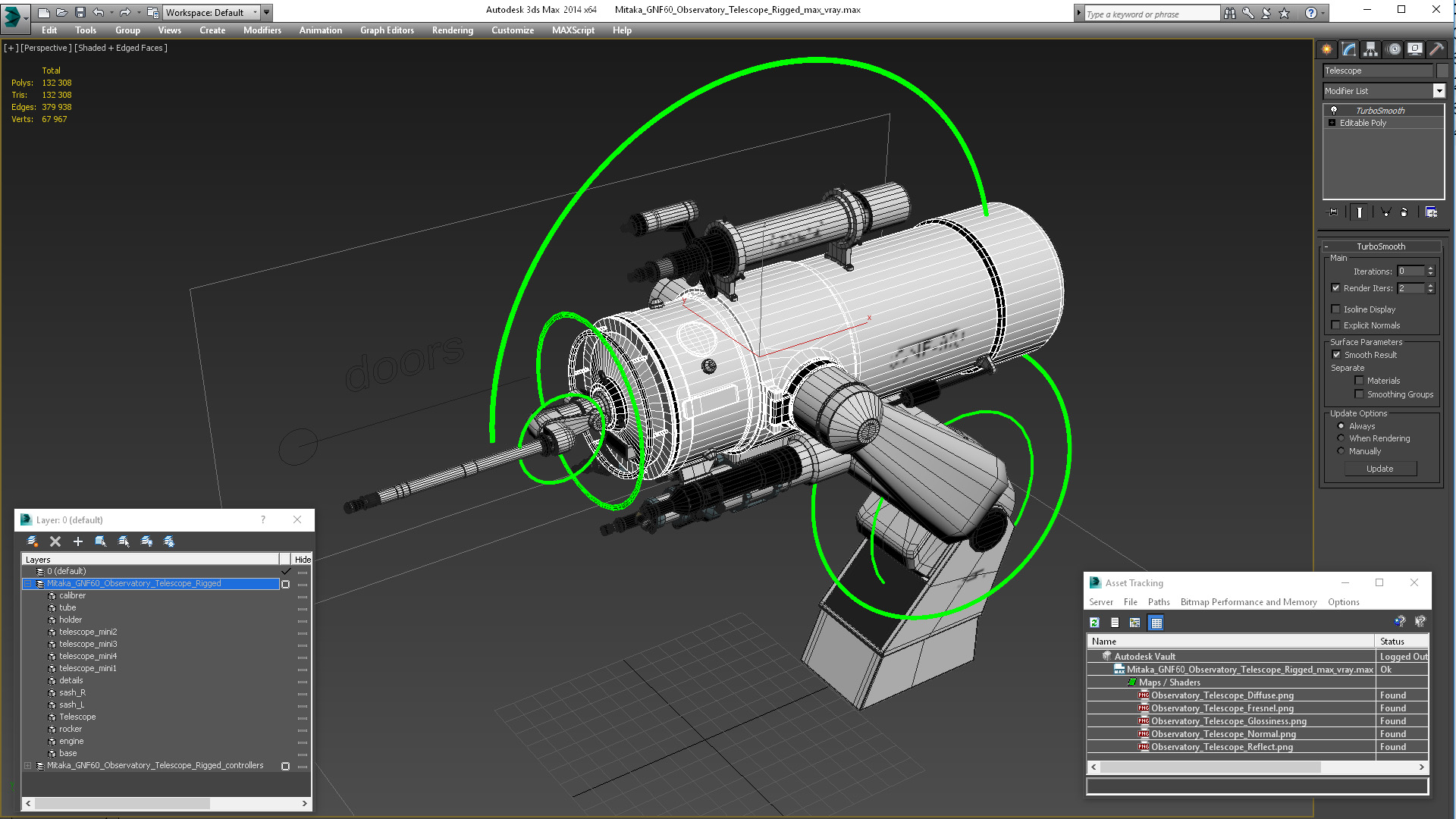 3D model Mitaka GNF60 Observatory Telescope Rigged for Cinema 4D